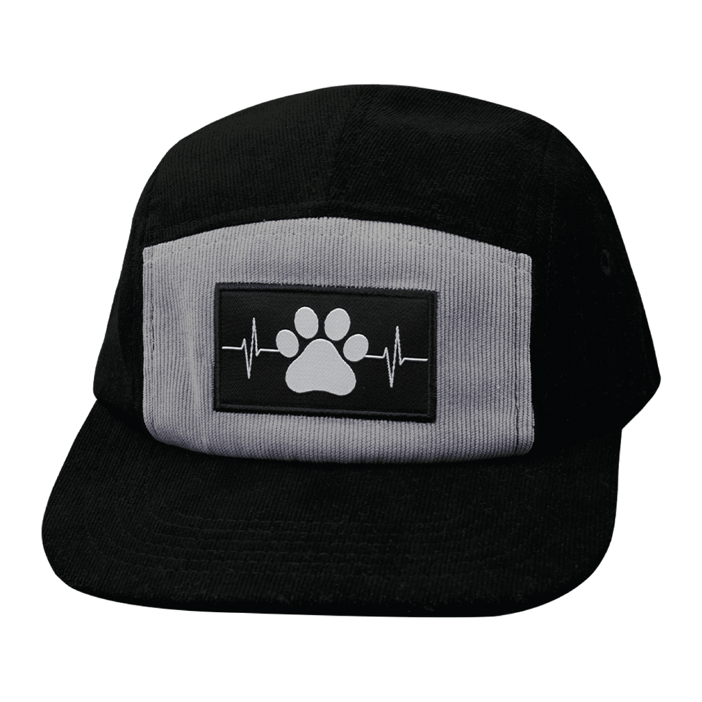 Dog Hat - 5 Panel - Corduroy - Black / Gray - Fabric Back