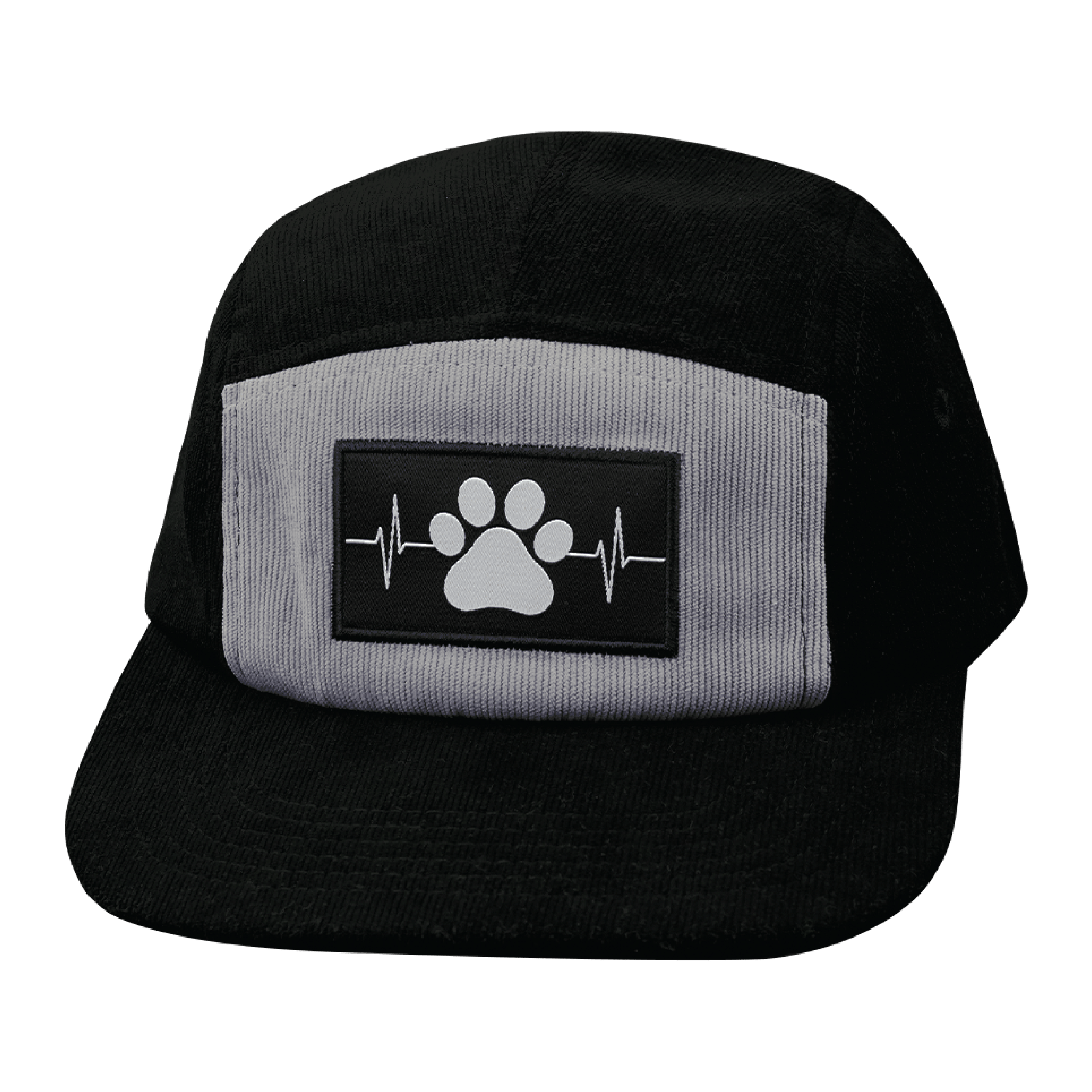 Dog Hat - 5 Panel - Corduroy - Black / Gray - Fabric Back