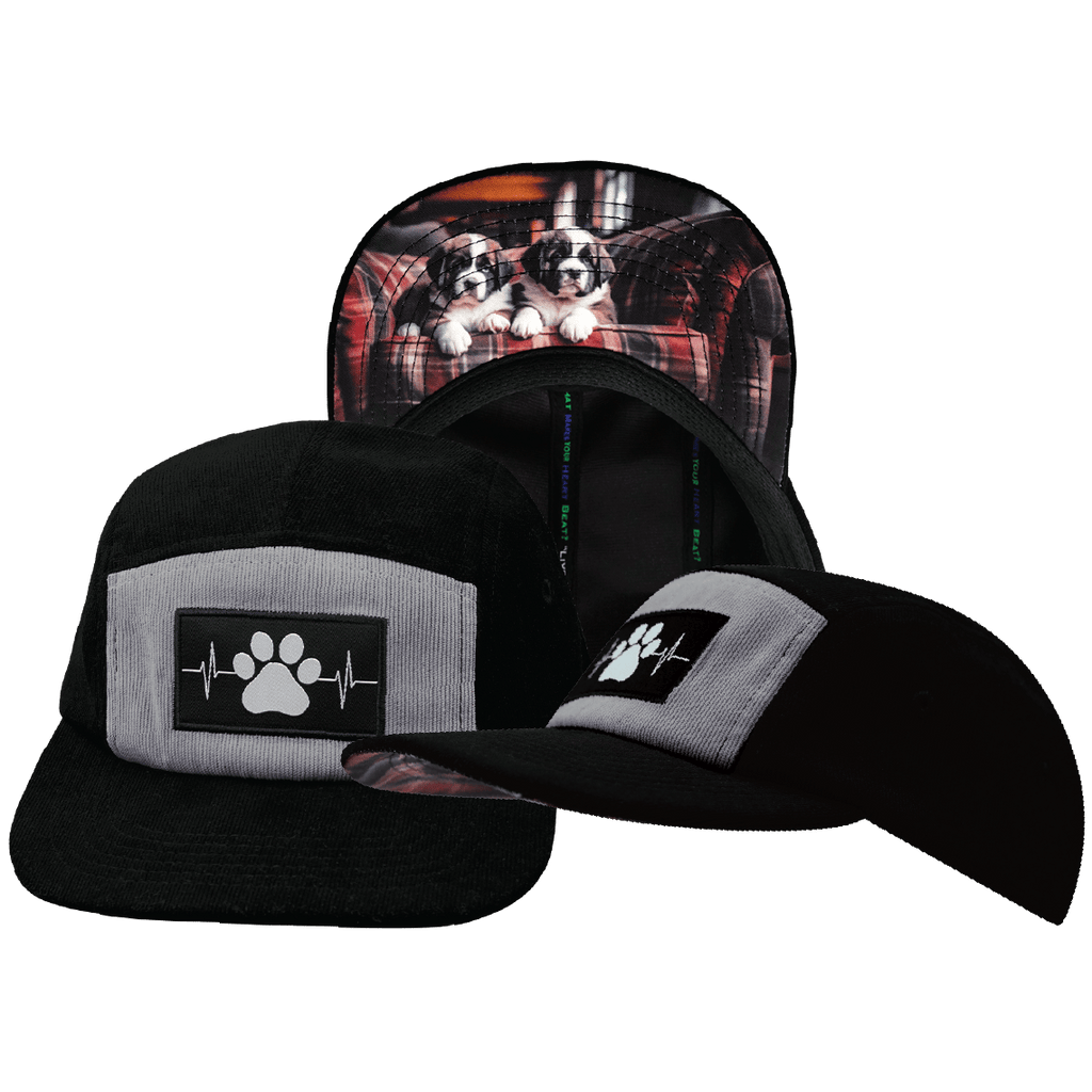 Dog Hat - 5 Panel - Corduroy - Black / Gray - Fabric Back