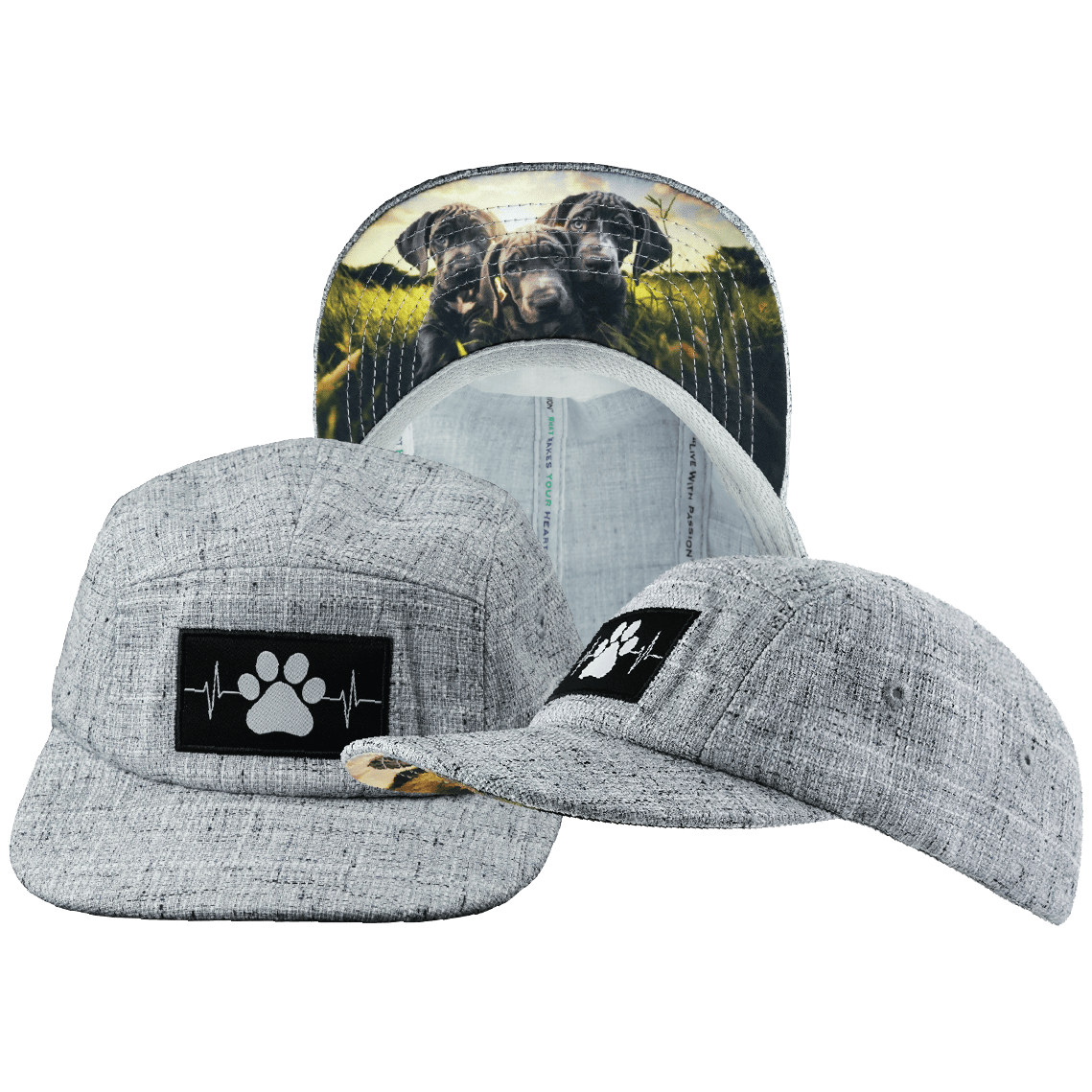 Dog Hat - 5 Panel - Light Gray Hemp - Fabric Back