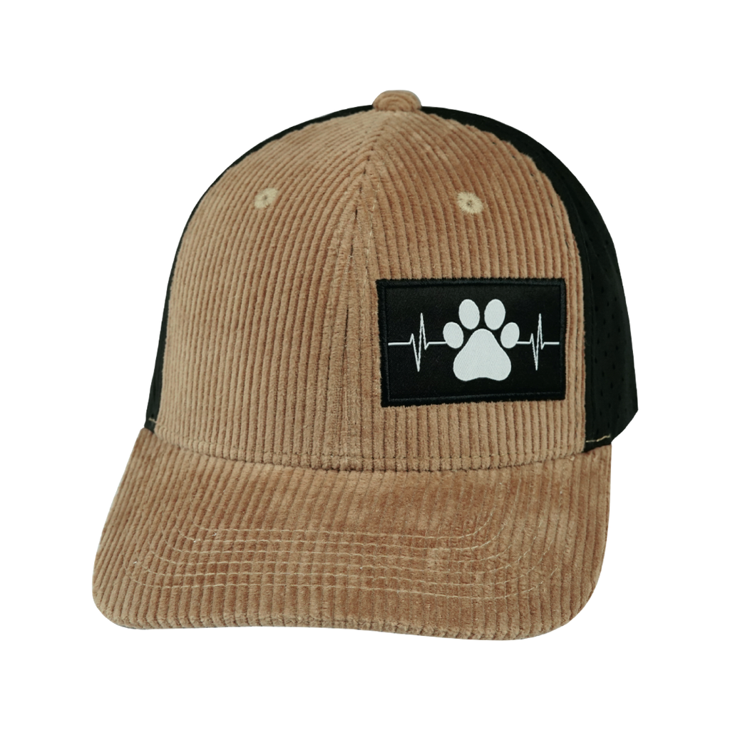 Dog Hat - Baseball Hat Fit - Corduroy - Tan / Black - Laser Mesh
