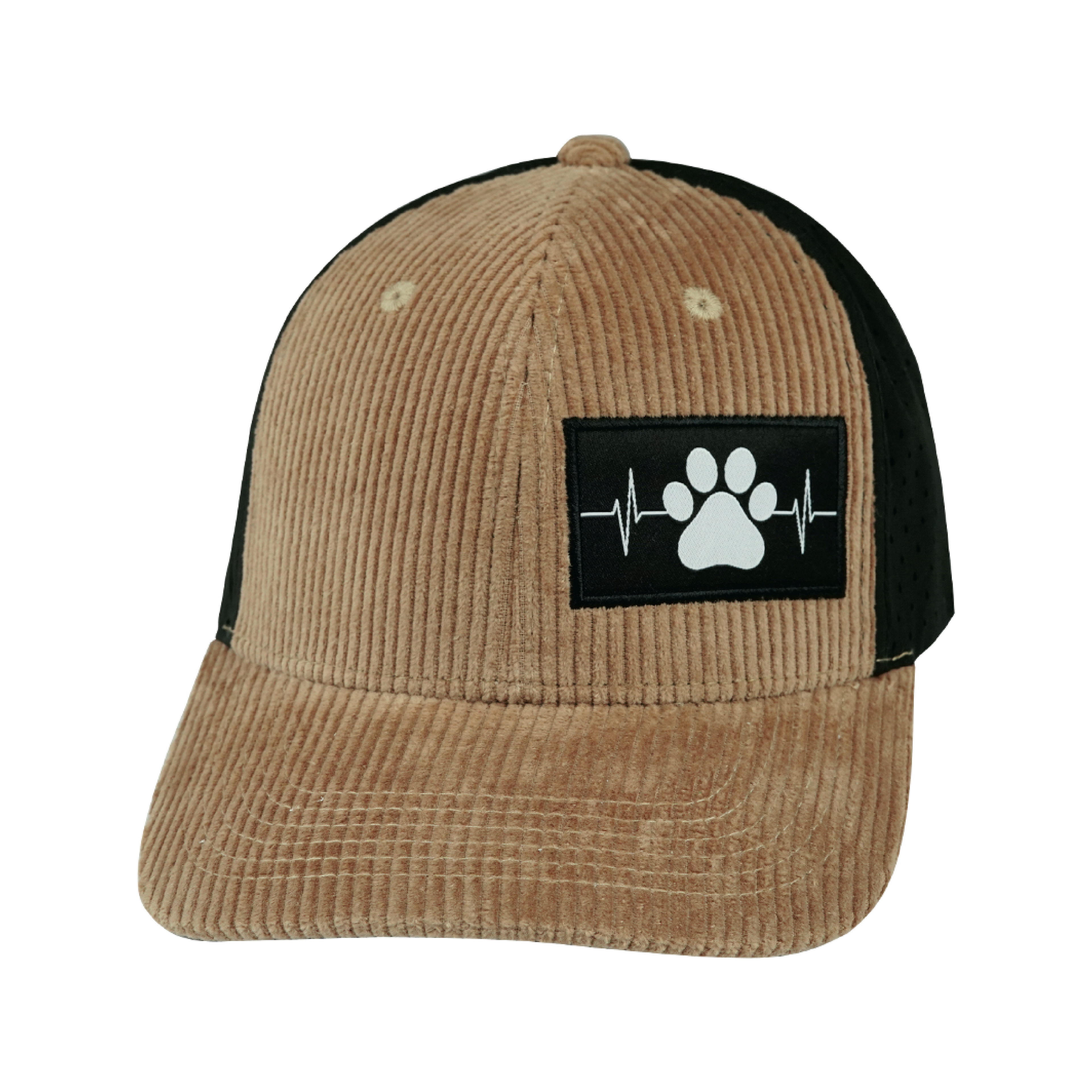 Dog Hat - Baseball Hat Fit - Corduroy - Tan / Black - Laser Mesh