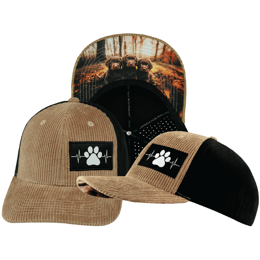 Dog Hat - Baseball Hat Fit - Corduroy - Tan / Black - Laser Mesh