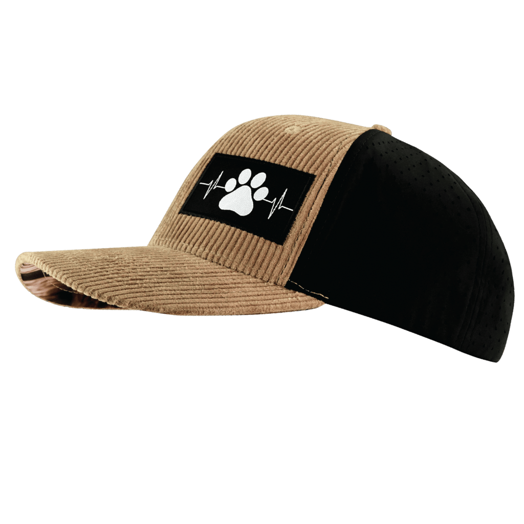 Dog Hat - Baseball Hat Fit - Corduroy - Tan / Black - Laser Mesh