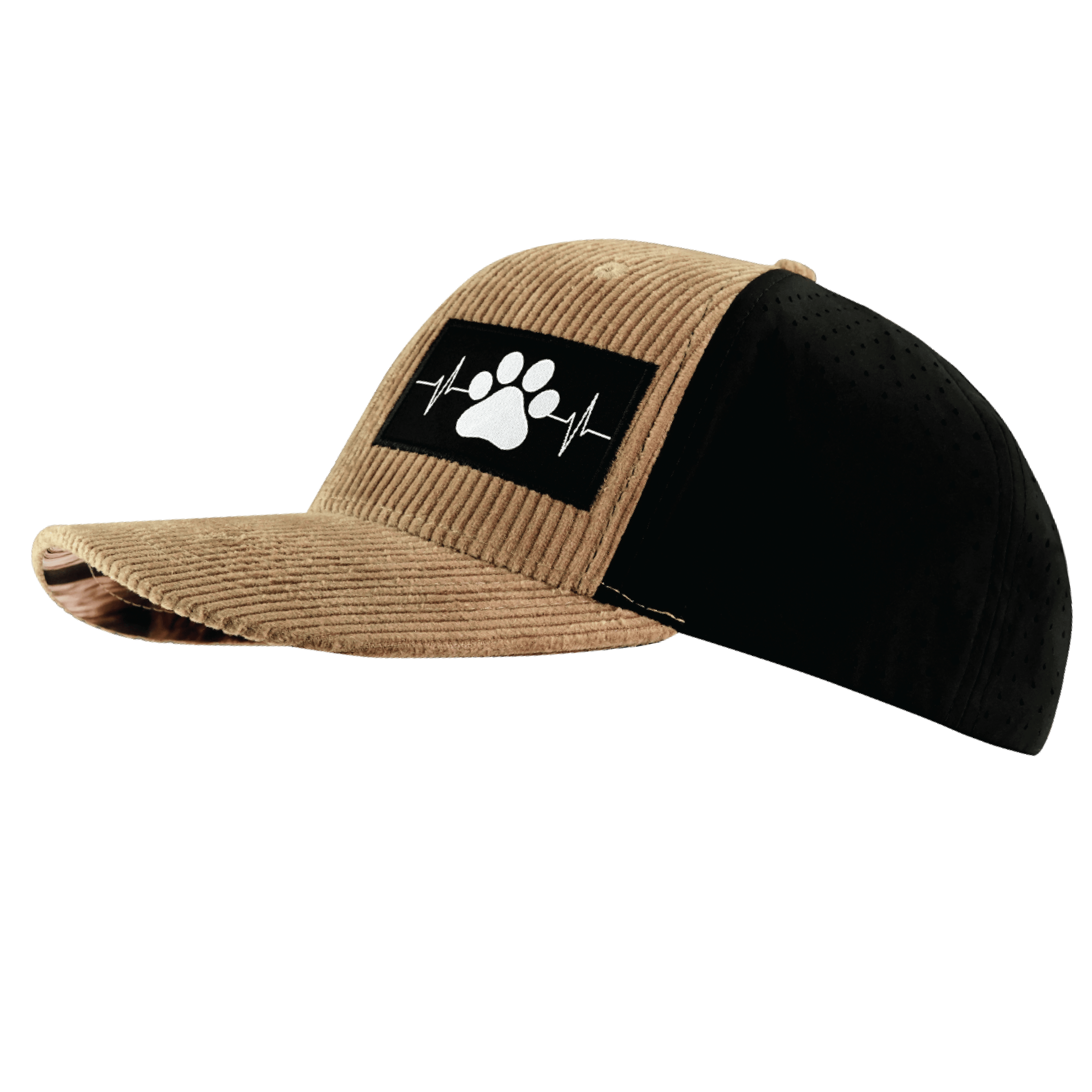 Dog Hat - Baseball Hat Fit - Corduroy - Tan / Black - Laser Mesh