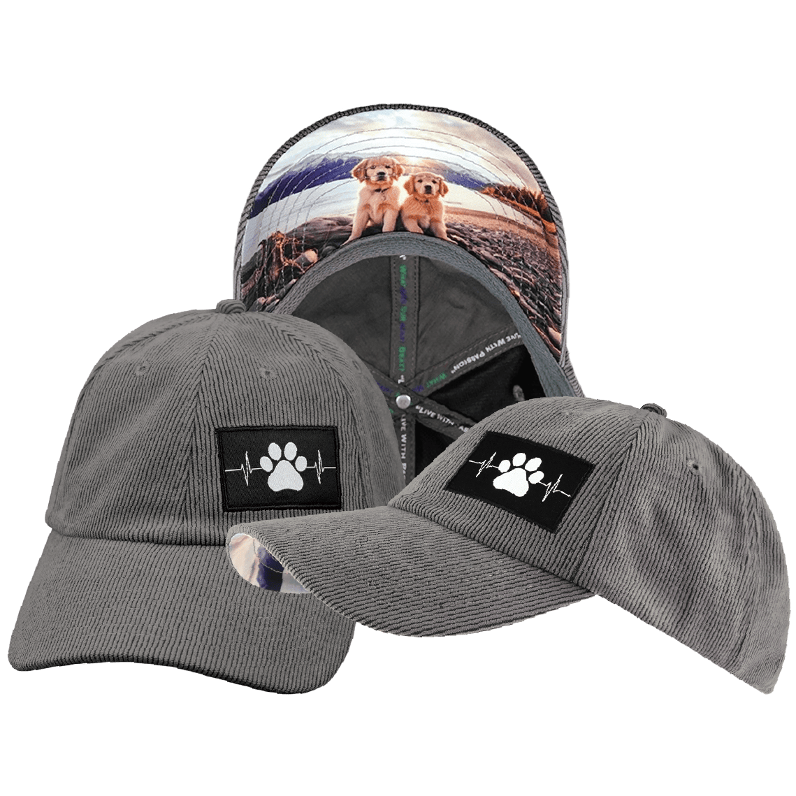Dog Hat - Dad Hat - Corduroy - Charcoal - Fabric Back
