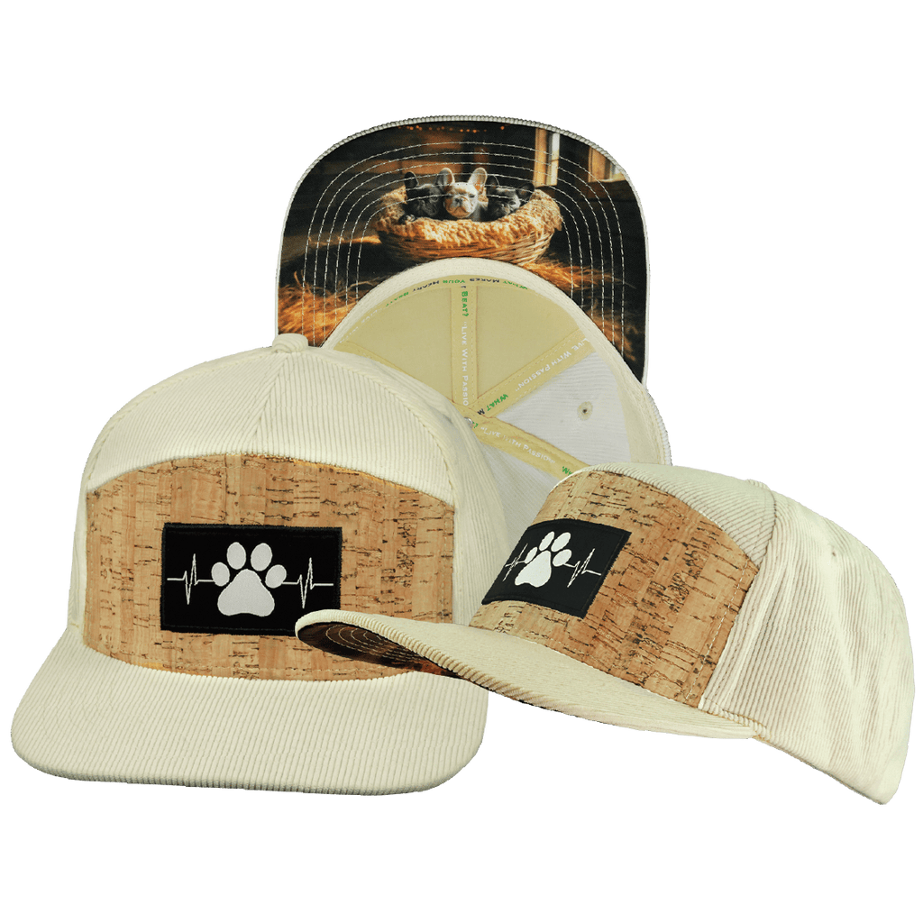 Dog Hat - Flat Bill - Corduroy - Cork - Cream - Fabric Back