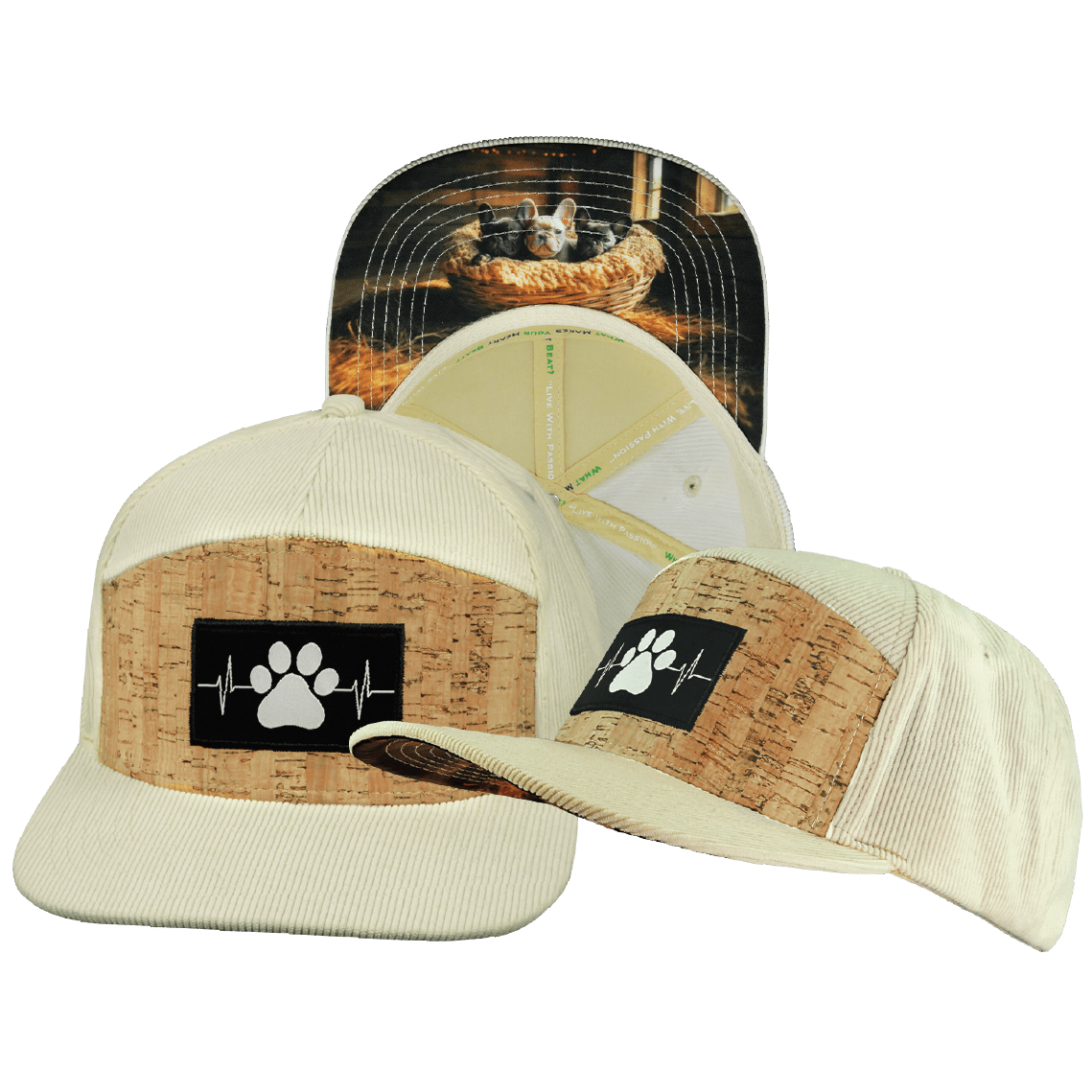 Dog Hat - Flat Bill - Corduroy - Cork - Cream - Fabric Back