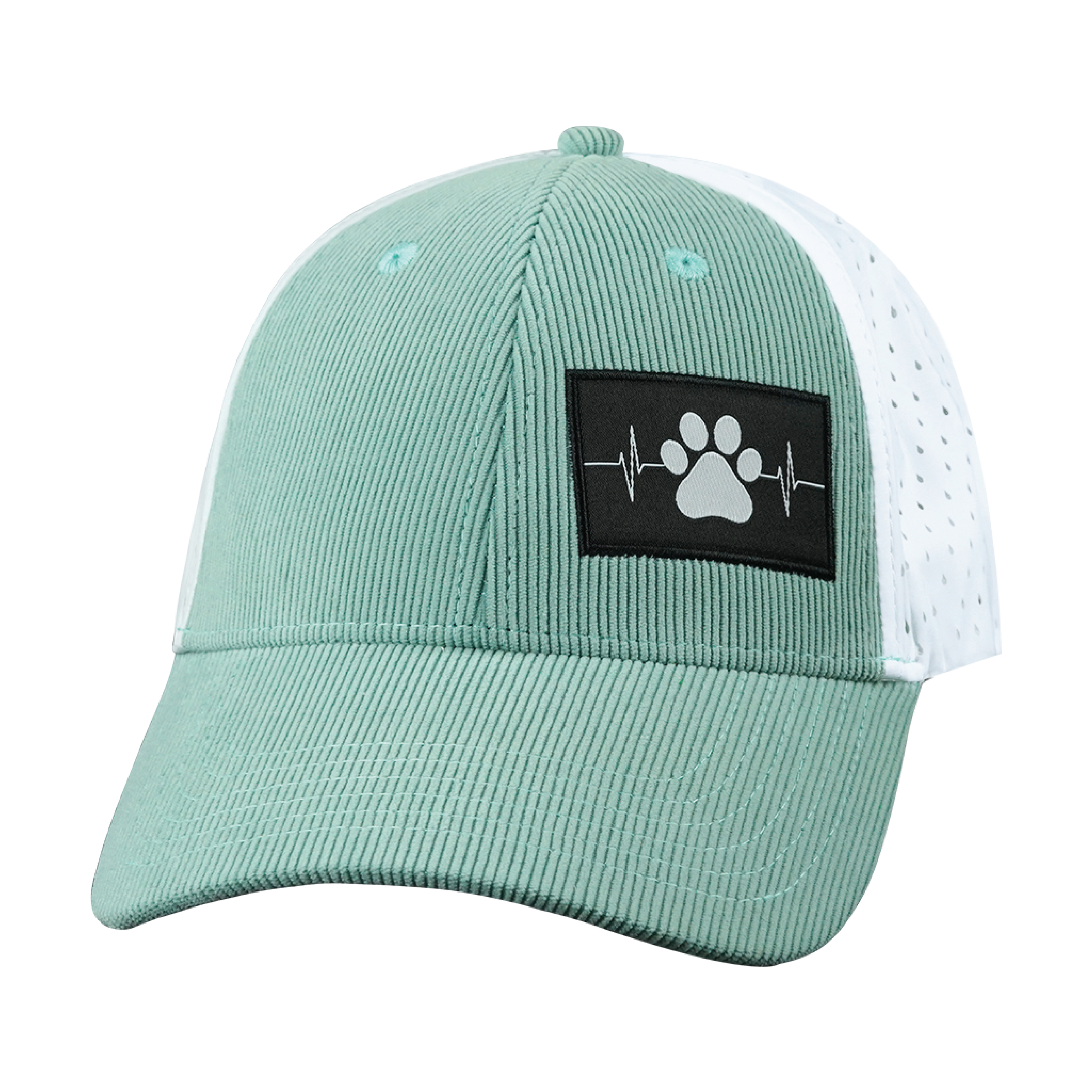 Dog Hat - Low Profile - Ponytail - Corduroy - Mint  - Laser Mesh
