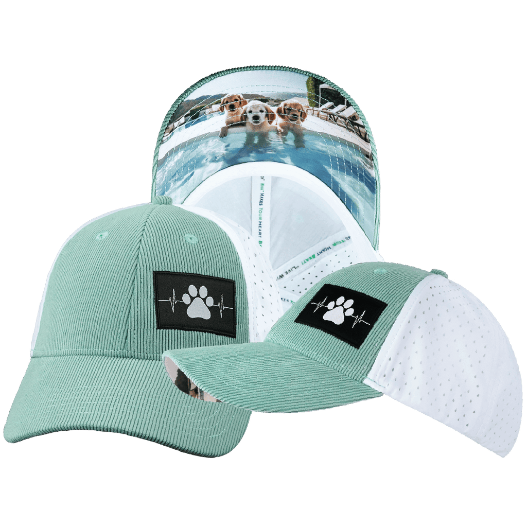 Dog Hat - Low Profile - Ponytail - Corduroy - Mint  - Laser Mesh