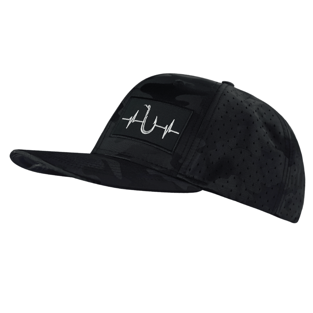 Fishing Hat - Baseball Hat Fit - Black Camo - Laser Mesh