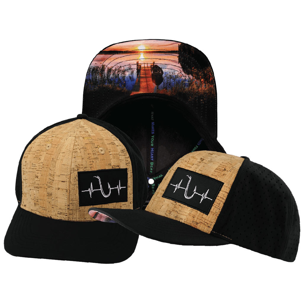 Fishing Hat - Baseball Hat Fit - Cork - Black - Laser Mesh