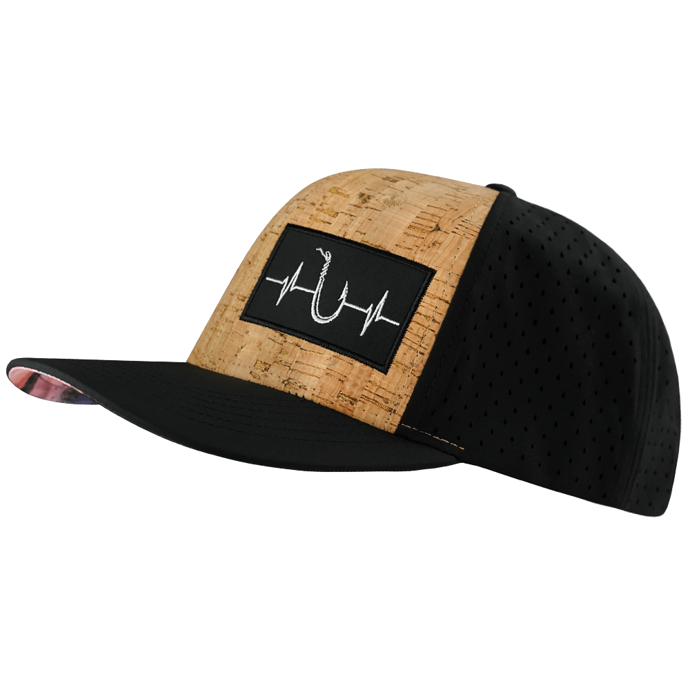 Fishing Hat - Baseball Hat Fit - Cork - Black - Laser Mesh
