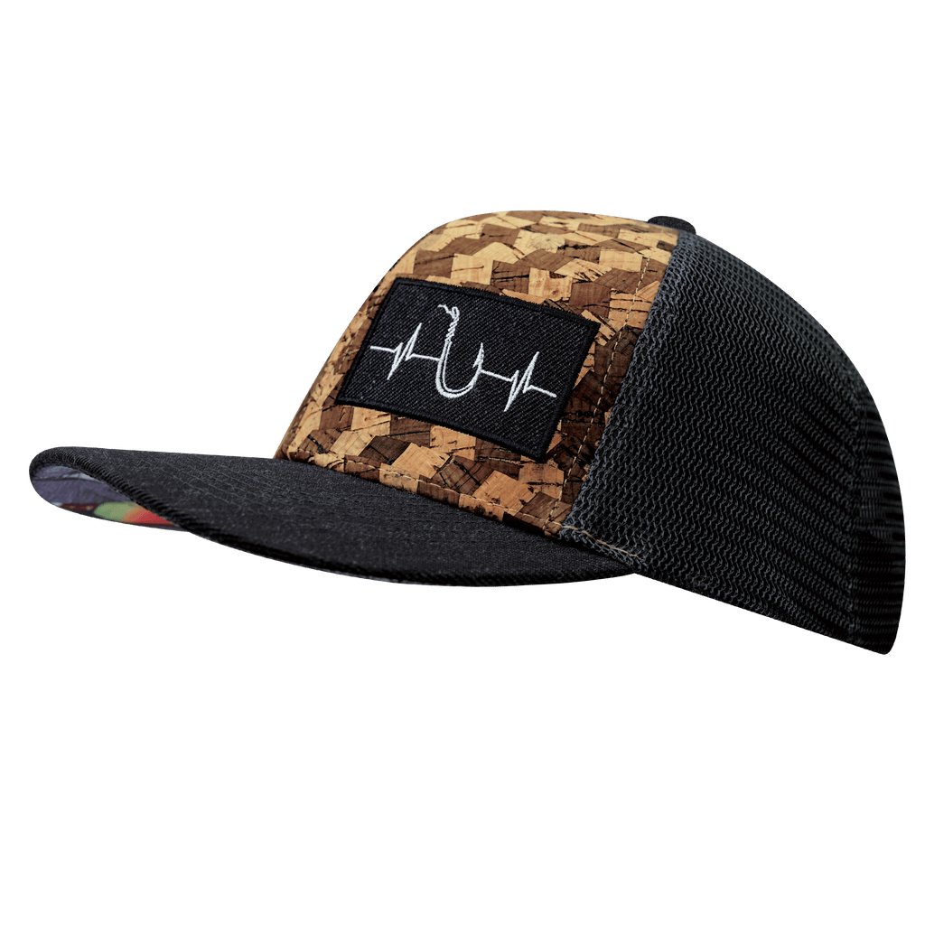 Fishing Hat - Baseball Hat Fit  - Cork - Charcoal Gray - Trucker Mesh
