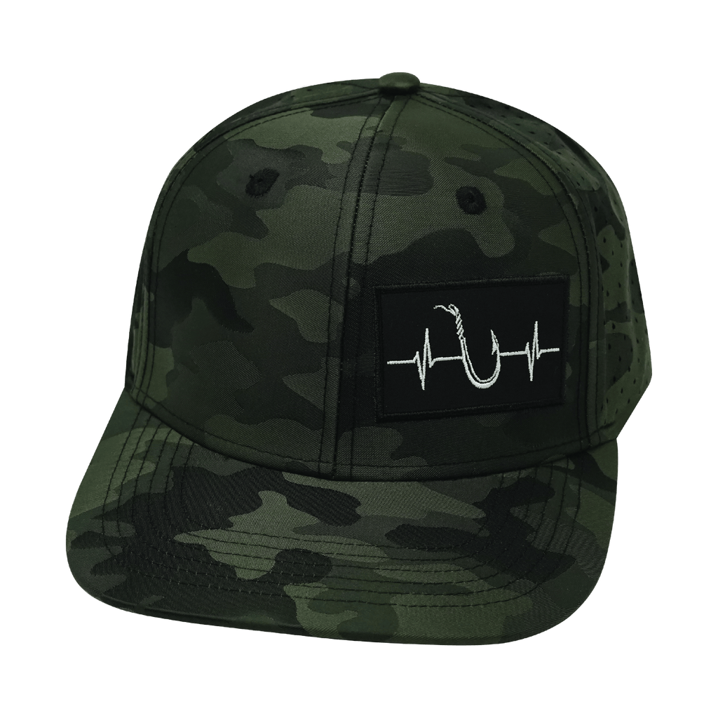 Fishing Hat - Baseball Hat Fit - Green Camo - Laser Mesh
