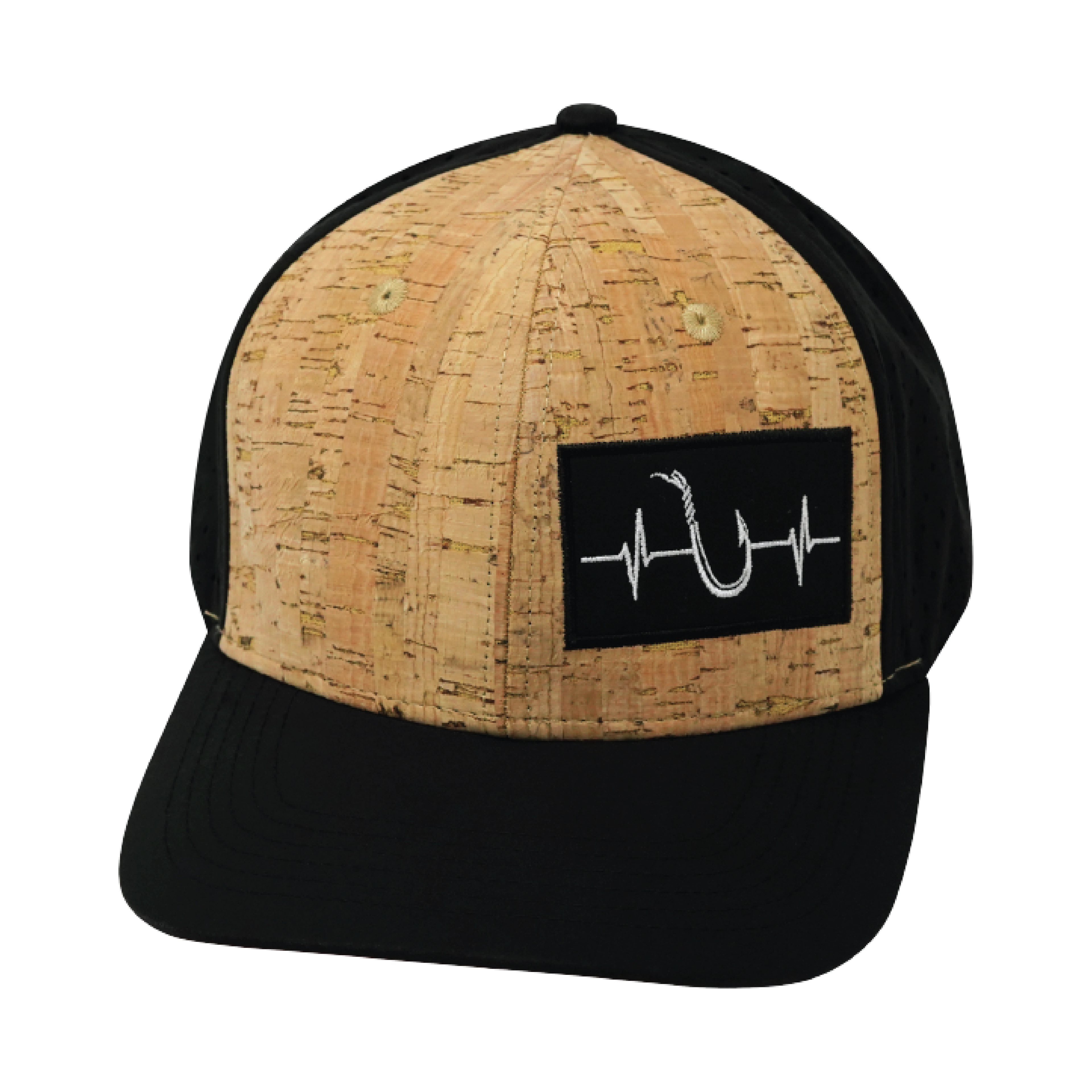 Fishing Hat - Baseball Hat Fit - Cork - Black - Laser Mesh