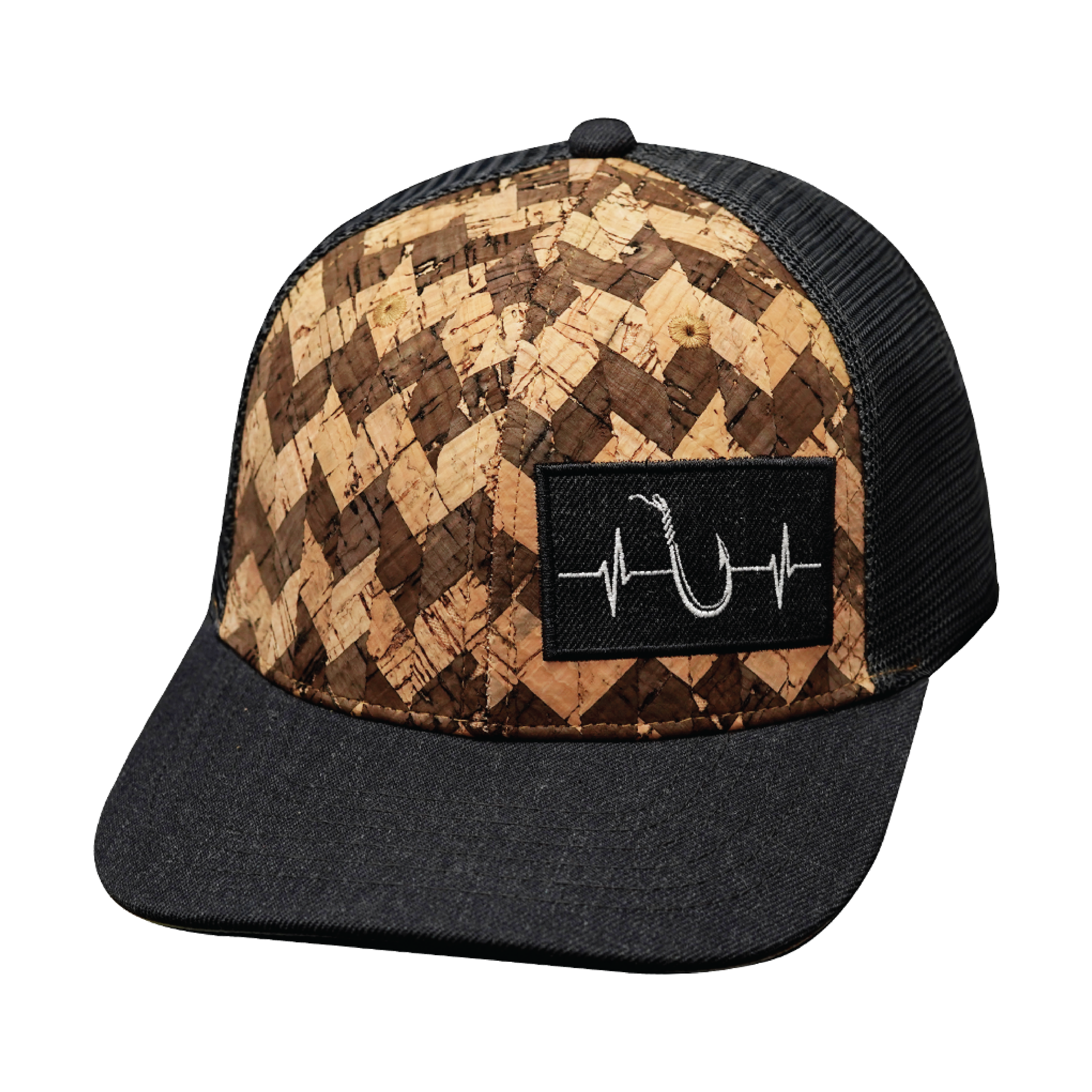 Fishing Hat - Baseball Hat Fit  - Cork - Charcoal Gray - Trucker Mesh