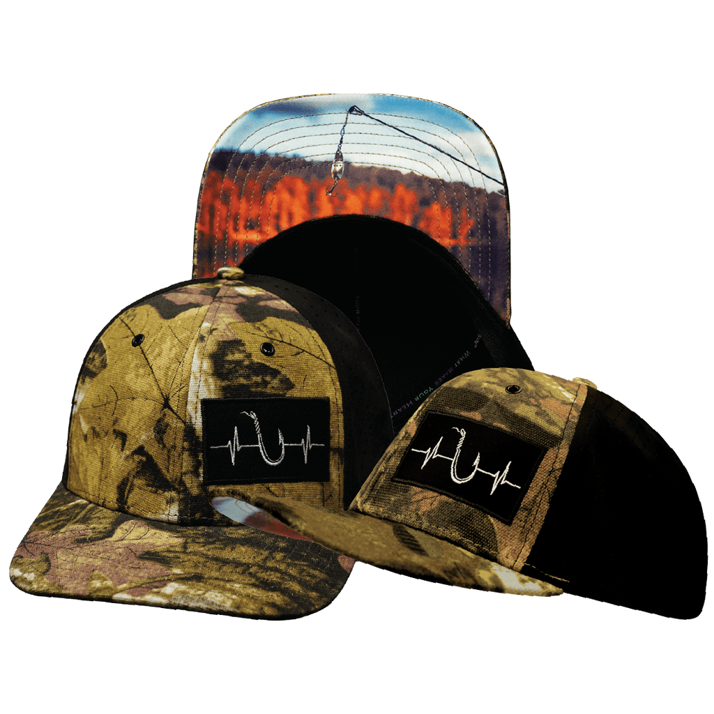 Fishing Hat - Baseball Hat Fit - Maple Leaf Camo / Black - Laser Mesh