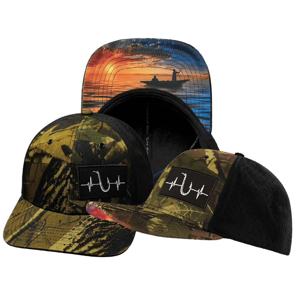 Fishing Hat - Baseball Hat Fit - Tan Tree Camo / Black - Laser Mesh