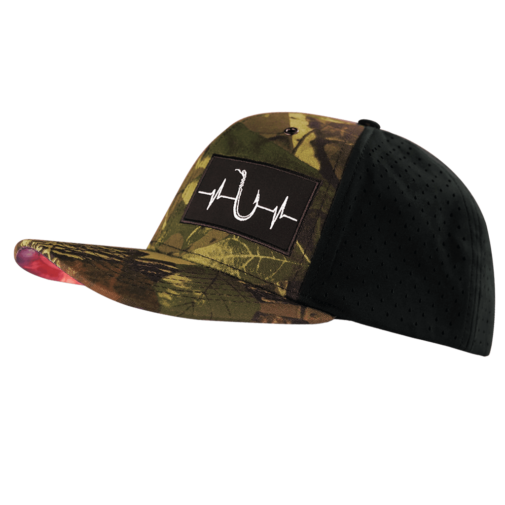 Fishing Hat - Baseball Hat Fit - Tan Tree Camo / Black - Laser Mesh