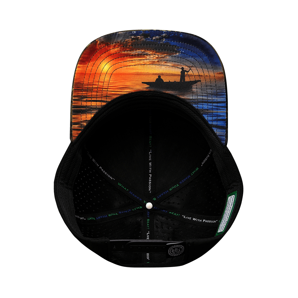 Fishing Hat - Baseball Hat Fit - Tan Tree Camo / Black - Laser Mesh