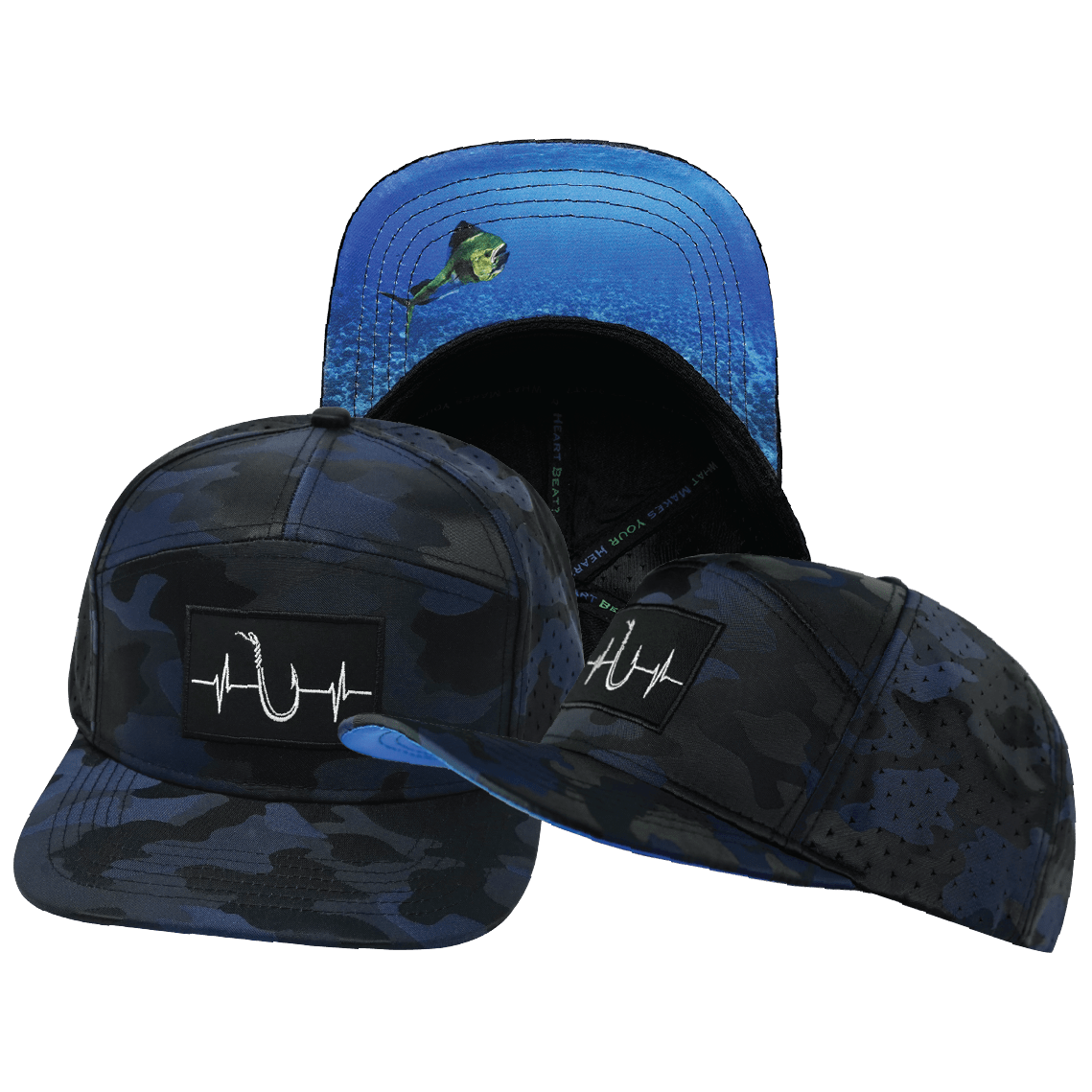 Fishing Hat - Flat Bill - Navy Blue Camo - Laser Mesh