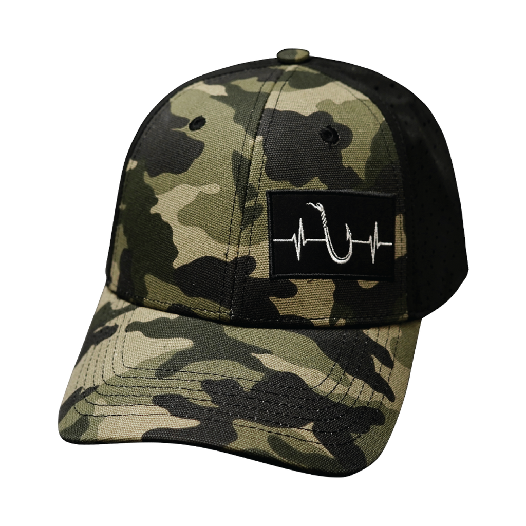 Fishing Hat - Low Profile - Ponytail - Light Camo / Black - Laser Mesh
