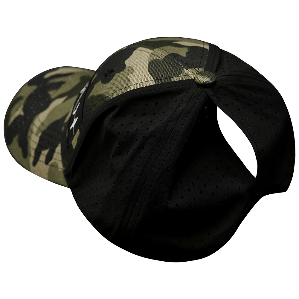 Fishing Hat - Low Profile - Ponytail - Light Camo / Black - Laser Mesh