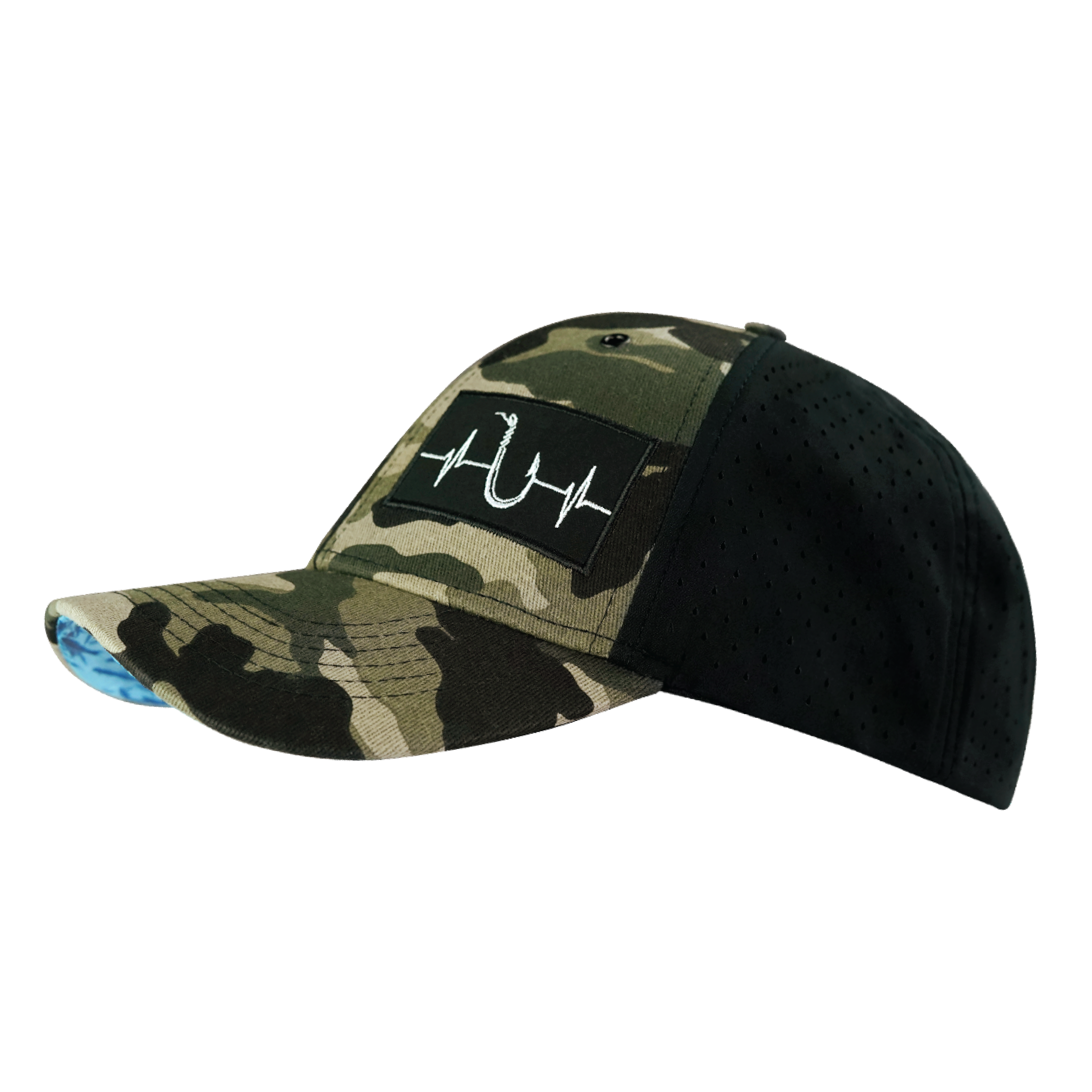 Fishing Hat - Low Profile - Ponytail - Light Camo / Black - Laser Mesh
