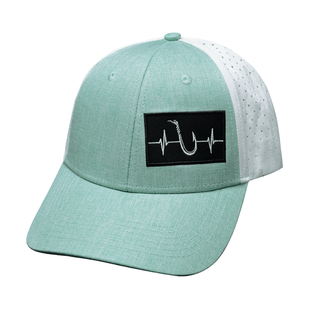 Fishing Hat - Low Profile - Ponytail - Teal / White - Laser Mesh