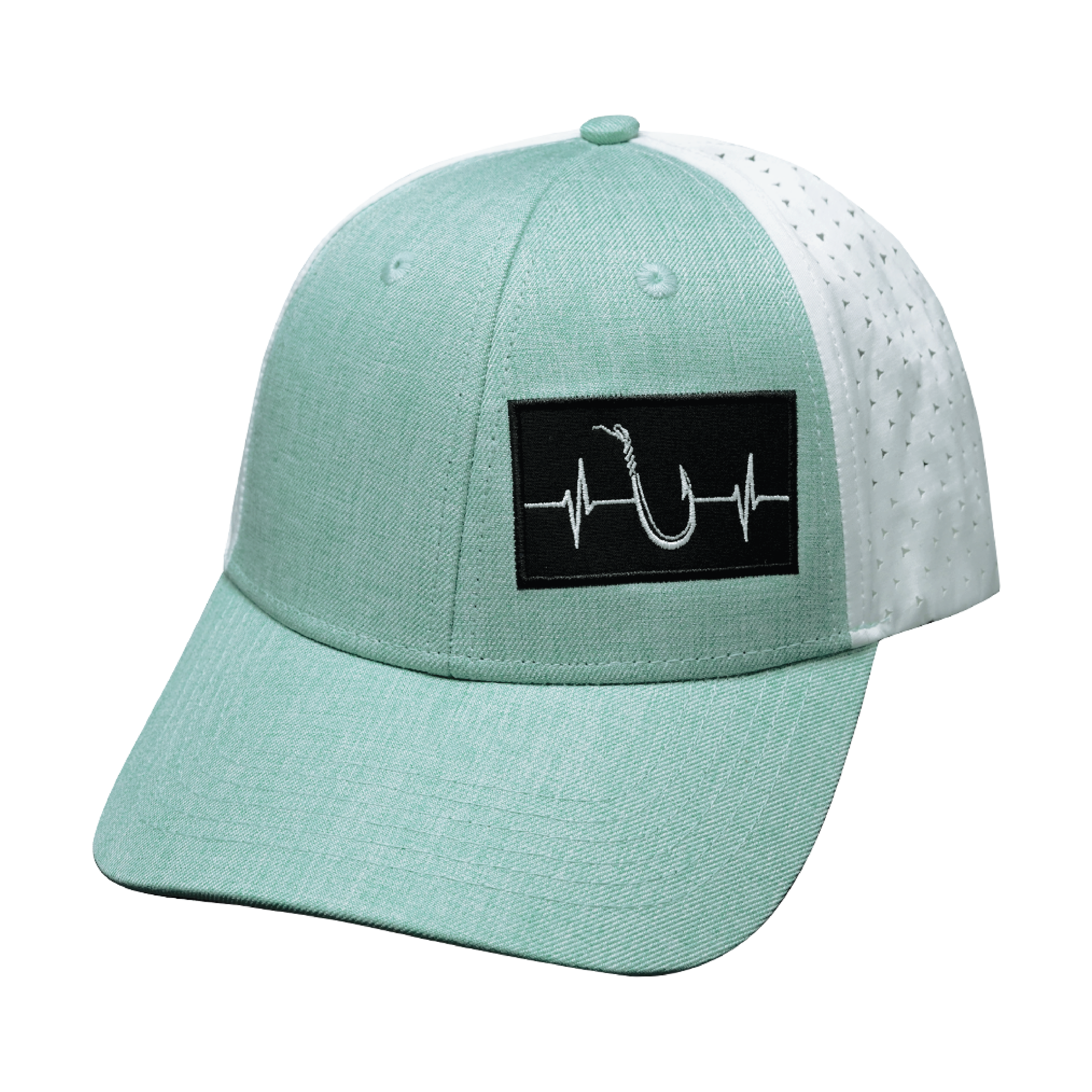 Fishing Hat - Low Profile - Ponytail - Teal / White - Laser Mesh