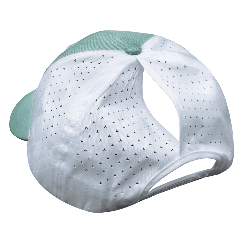 Fishing Hat - Low Profile - Ponytail - Teal / White - Laser Mesh
