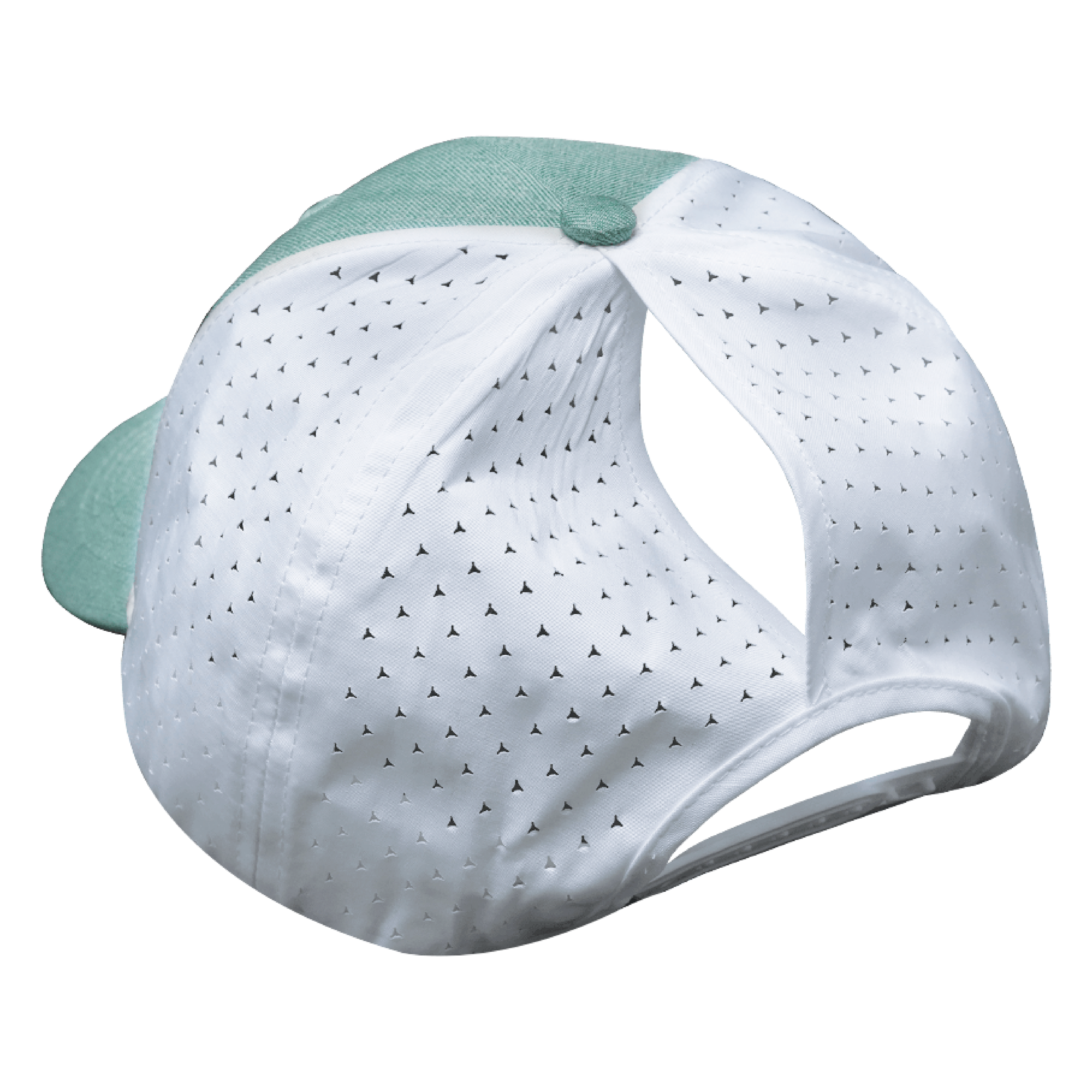 Fishing Hat - Low Profile - Ponytail - Teal / White - Laser Mesh