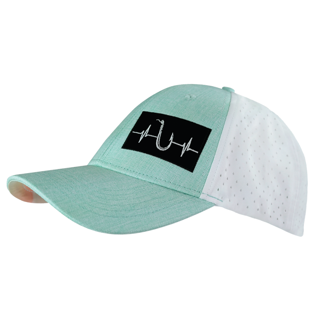 Fishing Hat - Low Profile - Ponytail - Teal / White - Laser Mesh