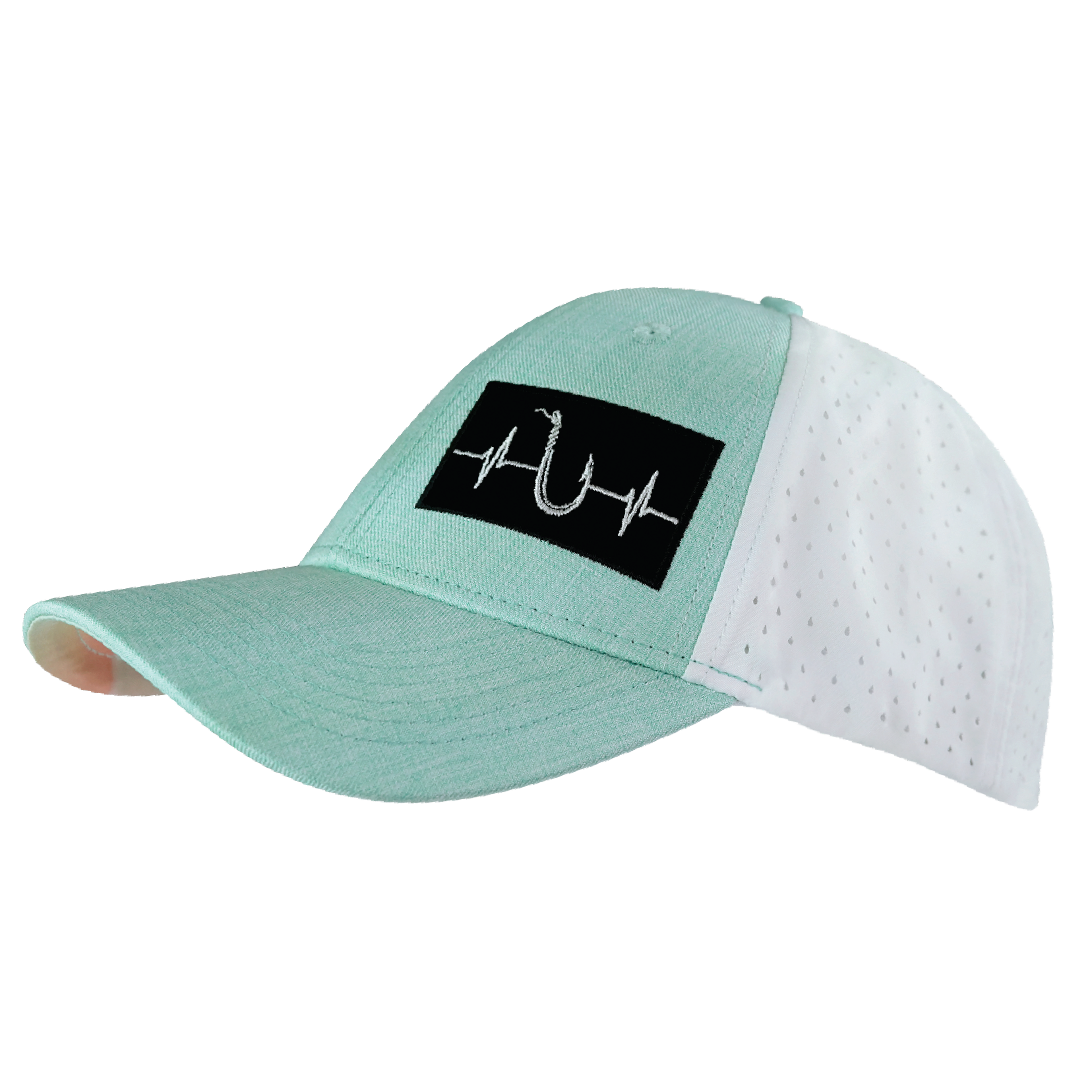 Fishing Hat - Low Profile - Ponytail - Teal / White - Laser Mesh
