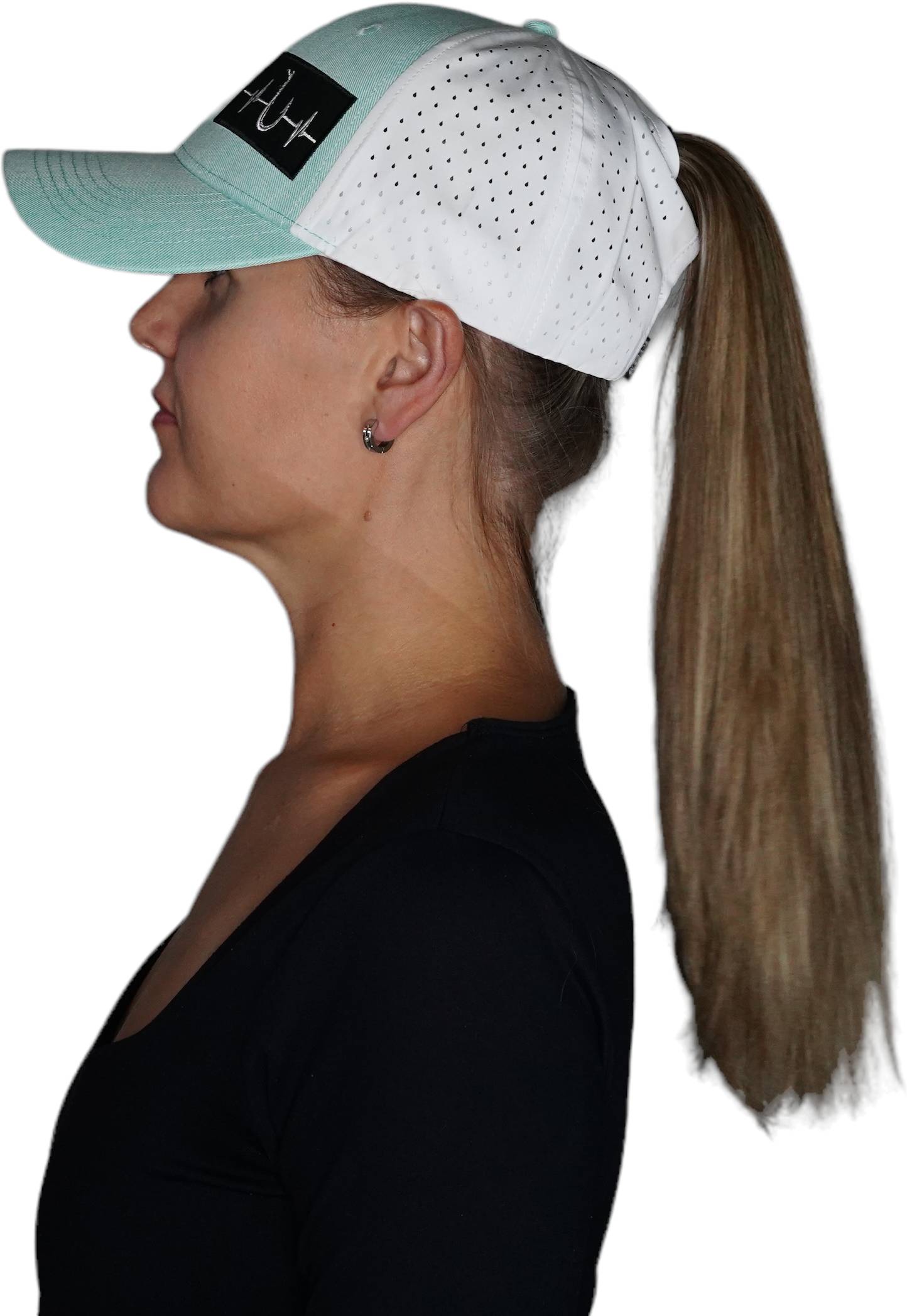 Fishing Hat - Low Profile - Ponytail - Teal / White - Laser Mesh