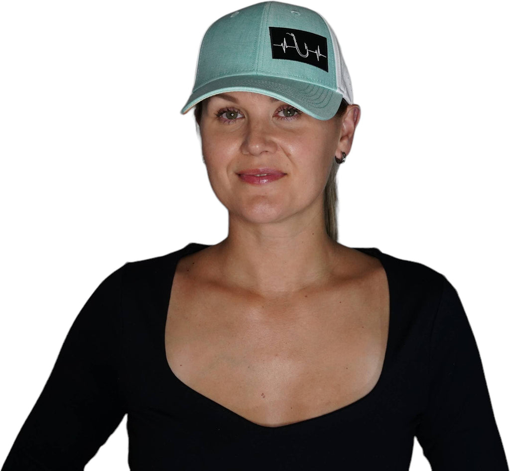 Fishing Hat - Low Profile - Ponytail - Teal / White - Laser Mesh