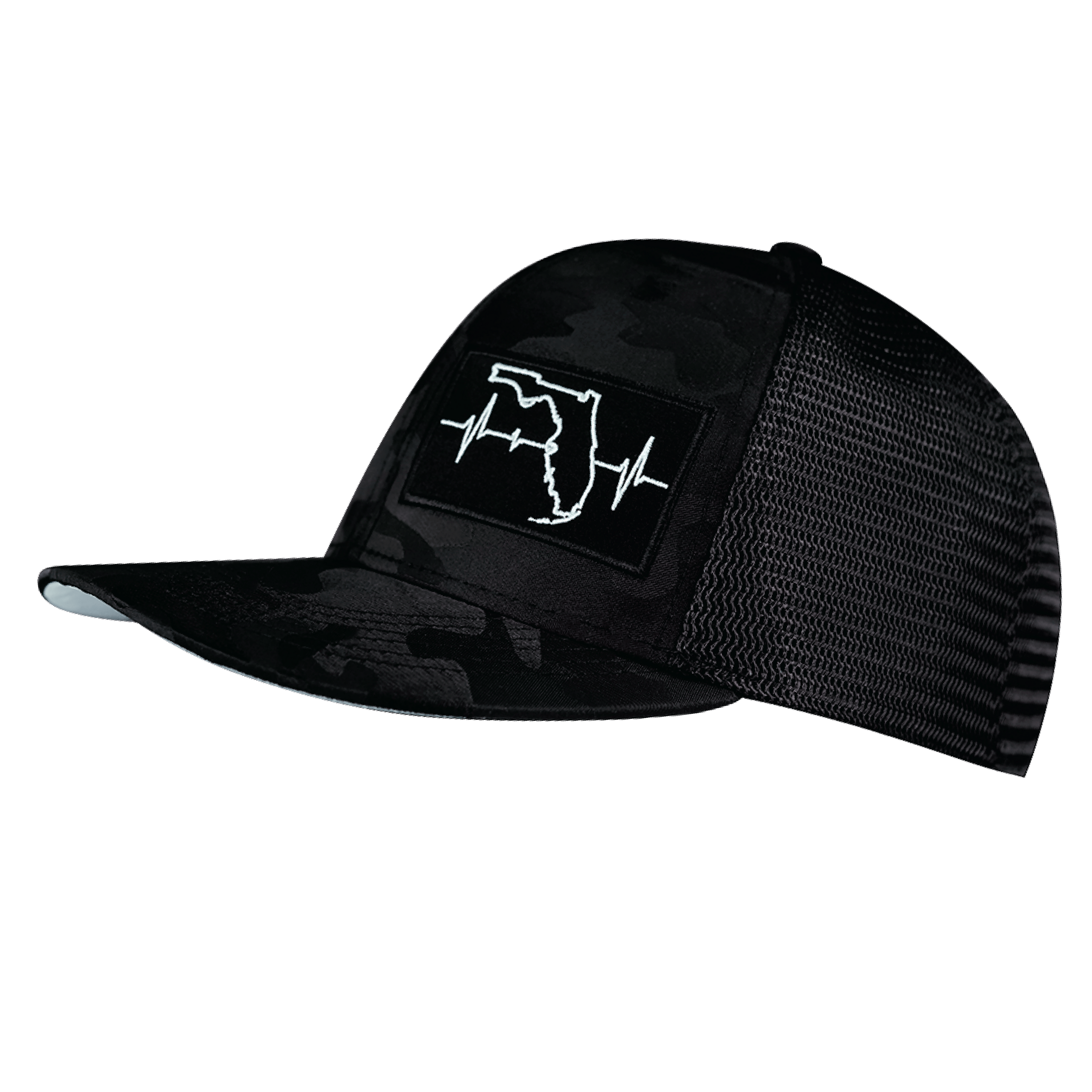 Florida Hat - Baseball Hat Fit - Black Camo / Black - Trucker Mesh