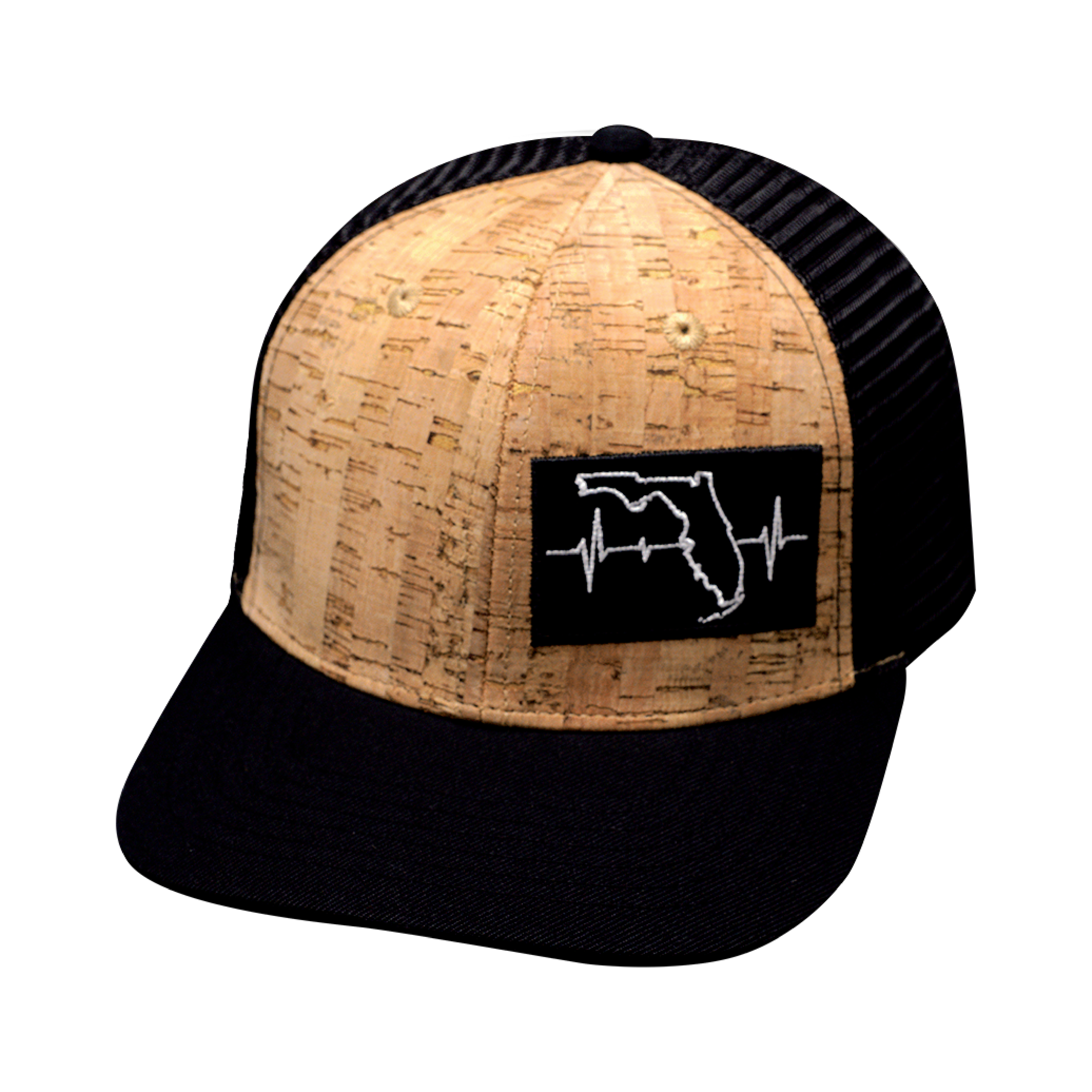 Florida Hat - Baseball Hat Fit - Cork - Black - Trucker Mesh