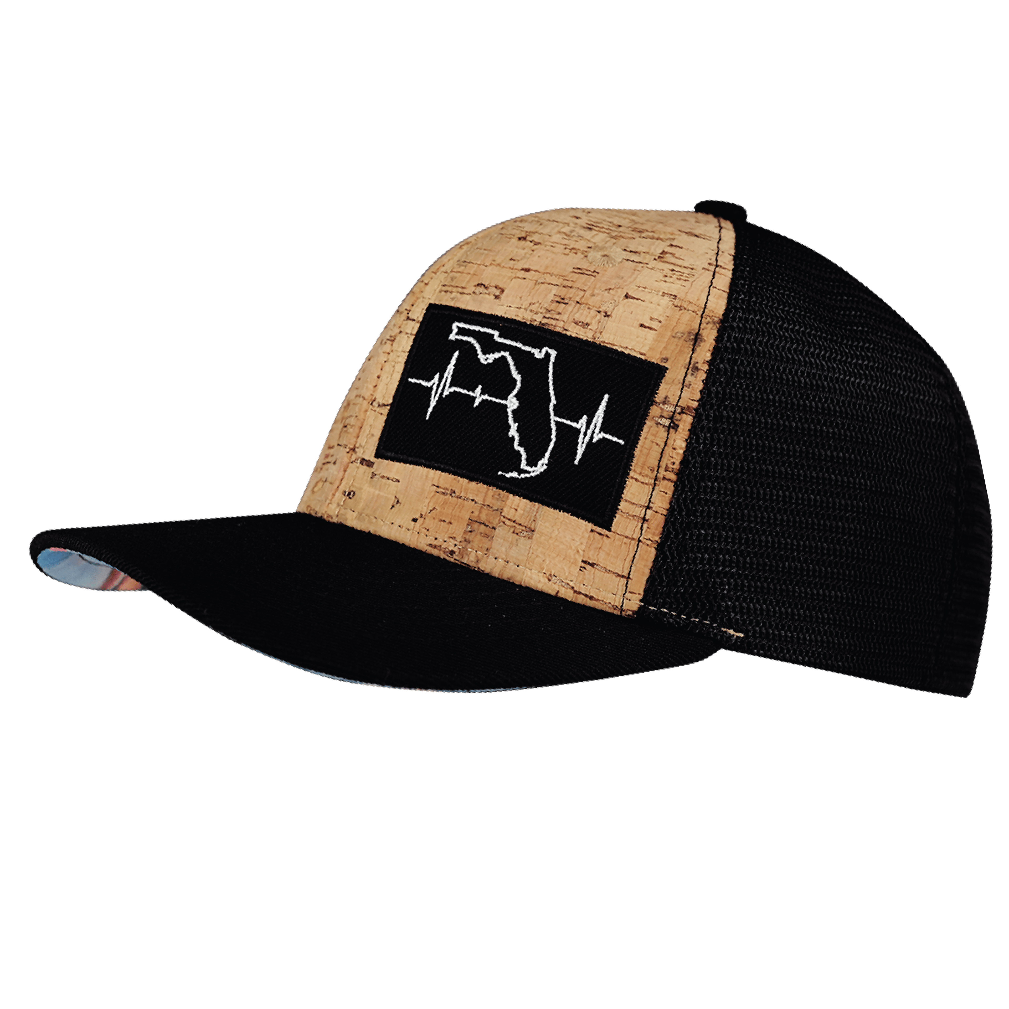 Florida Hat - Baseball Hat Fit - Cork - Black - Trucker Mesh