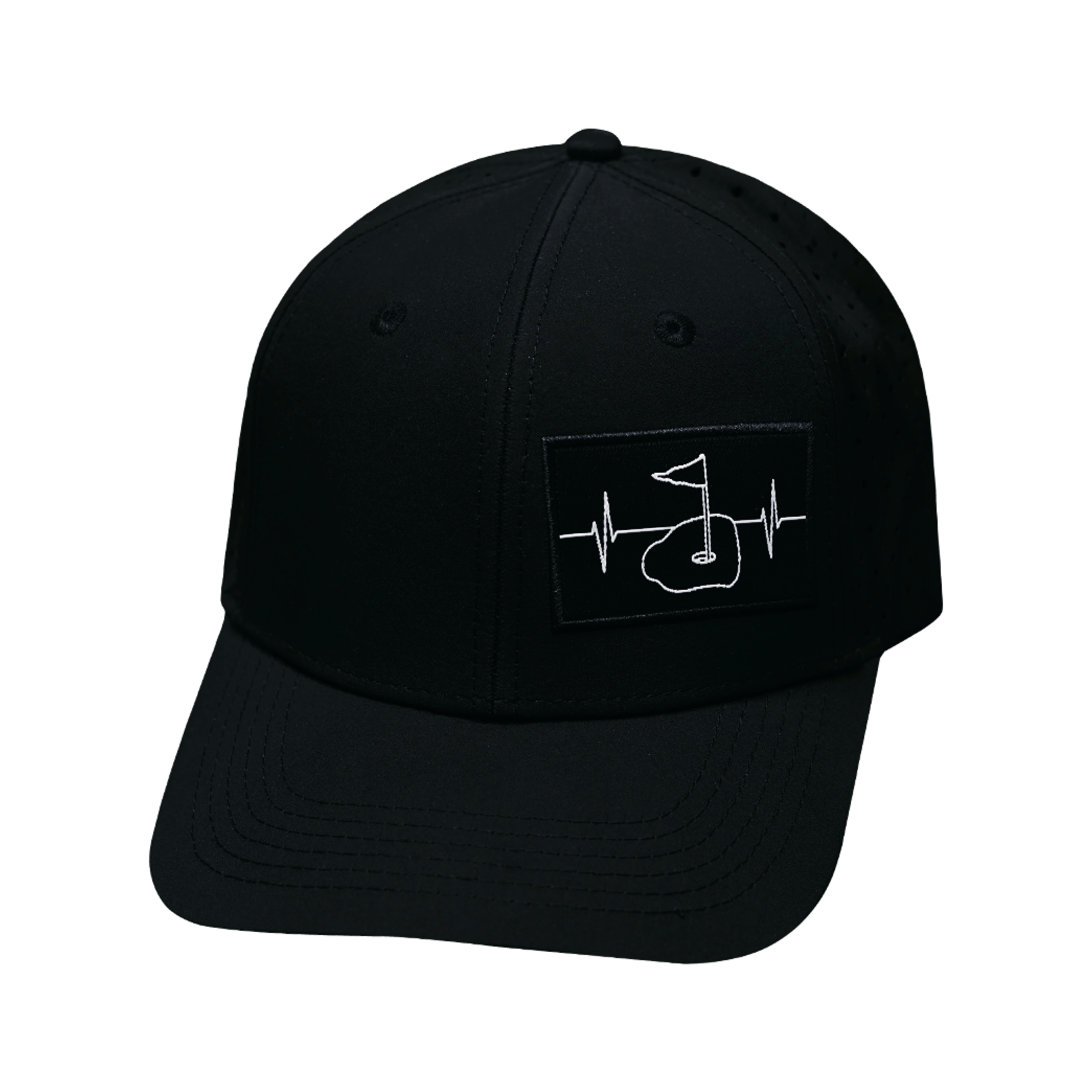 Golf Hat - Baseball Hat Fit - Black - Laser Mesh