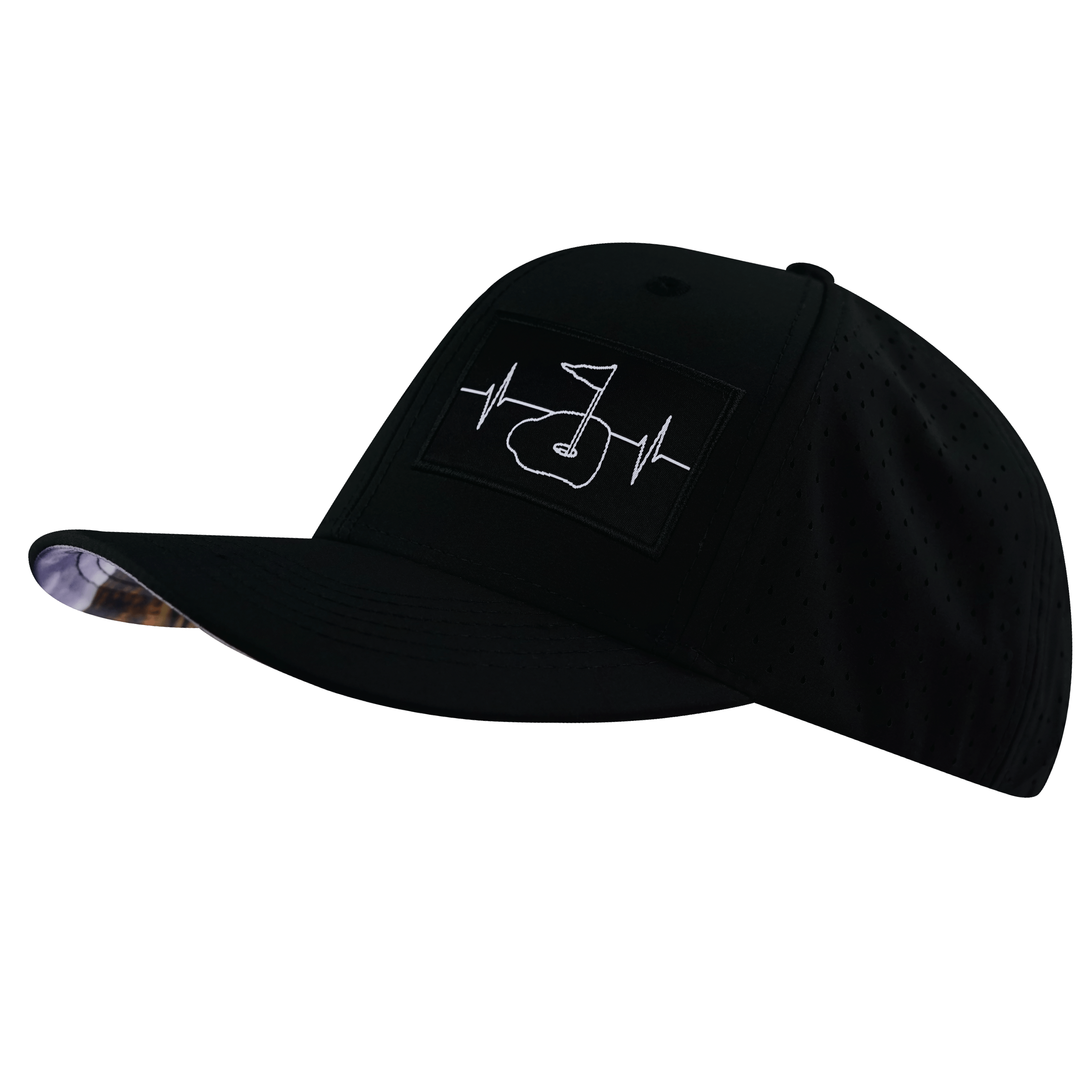 Golf Hat - Baseball Hat Fit - Black - Laser Mesh