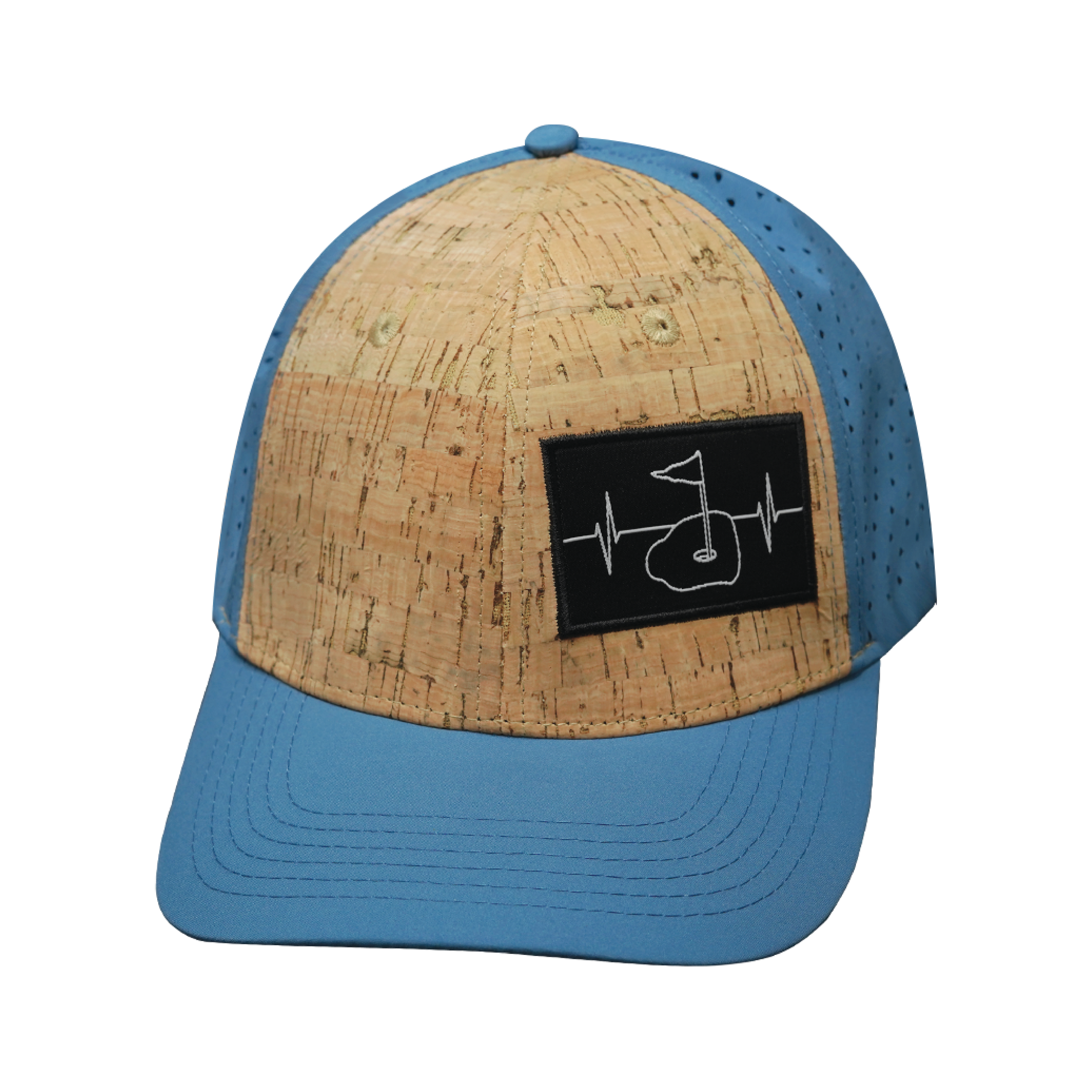 Golf Hat - Baseball Hat Fit - Cork - Slate Blue - Laser Mesh