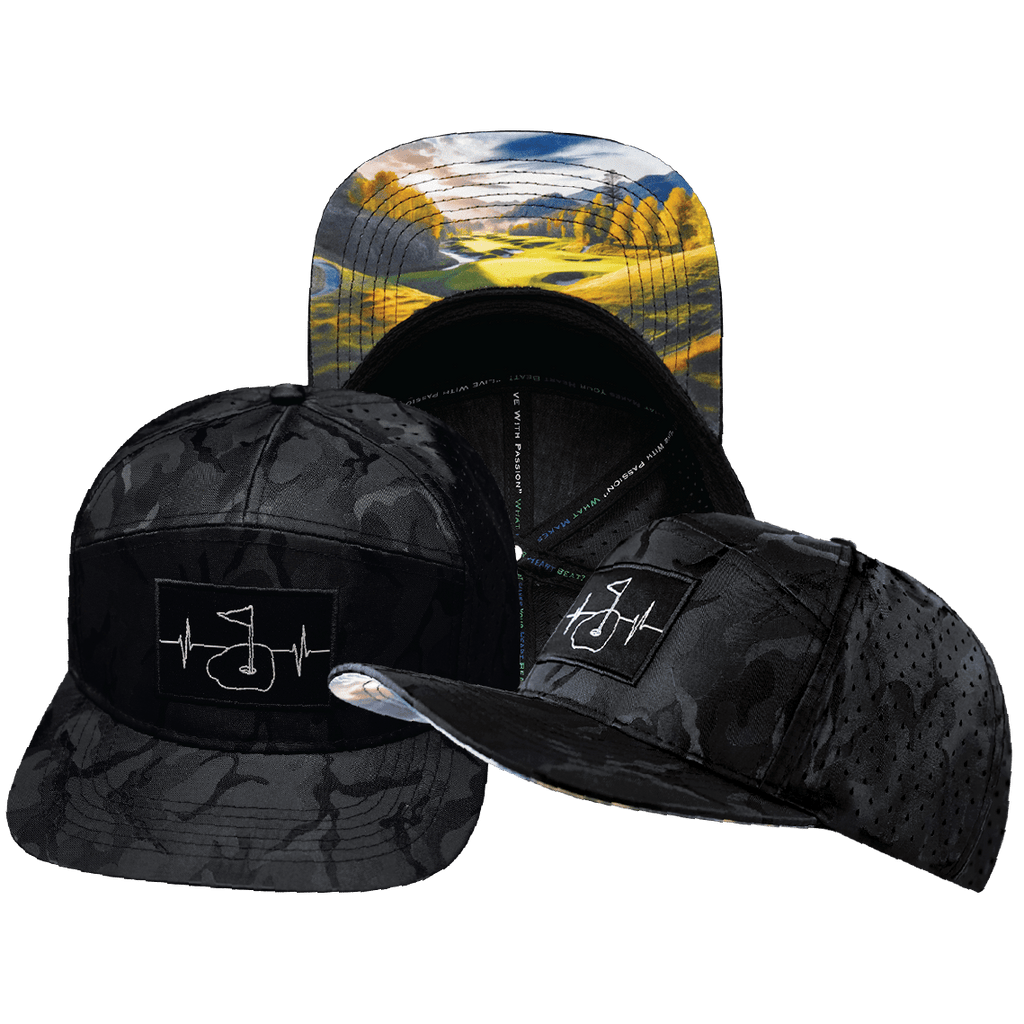 Golf Hat - Flat Bill - Black Camo - Laser Mesh