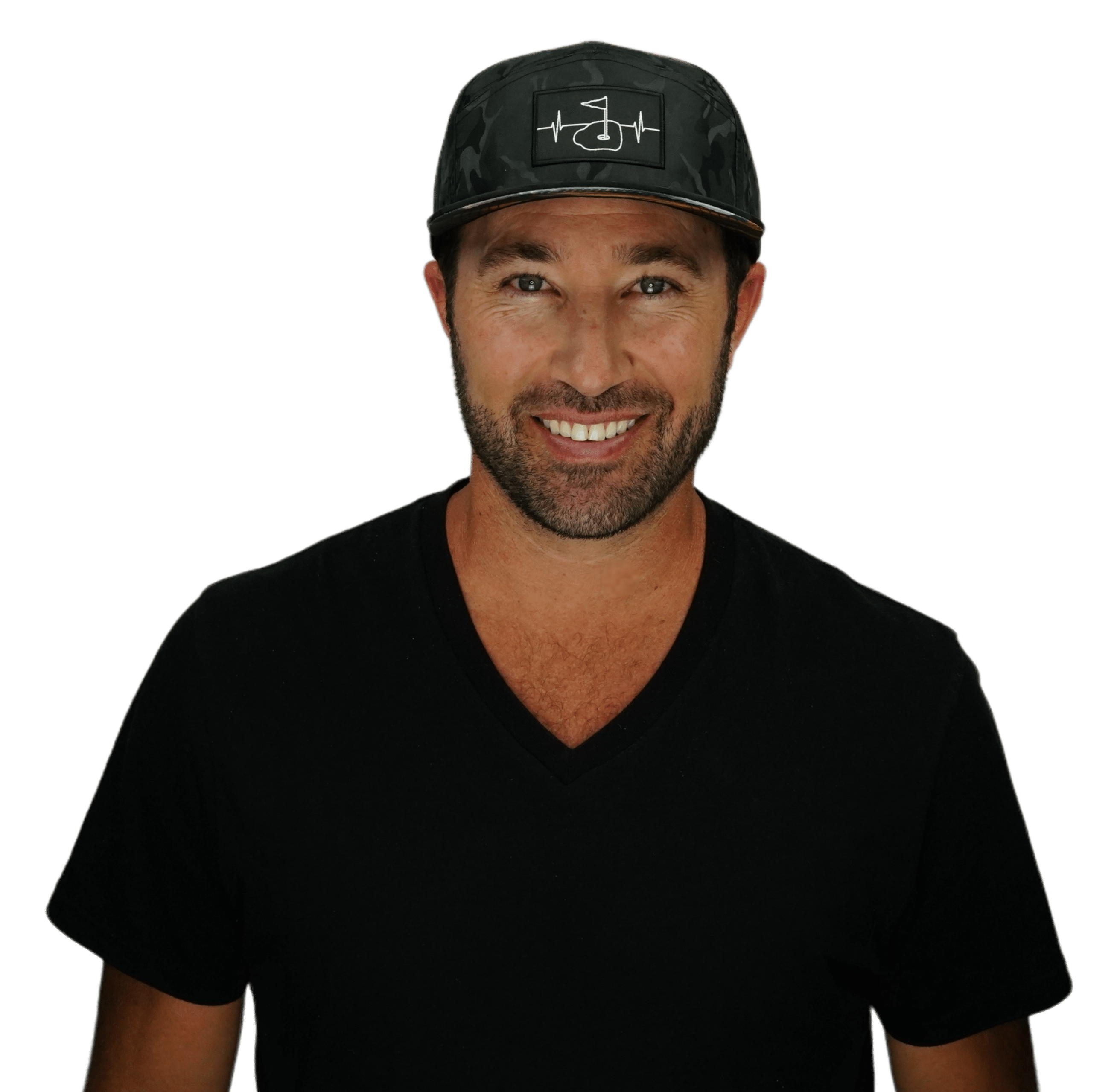 Golf Hat - Flat Bill - Black Camo - Laser Mesh
