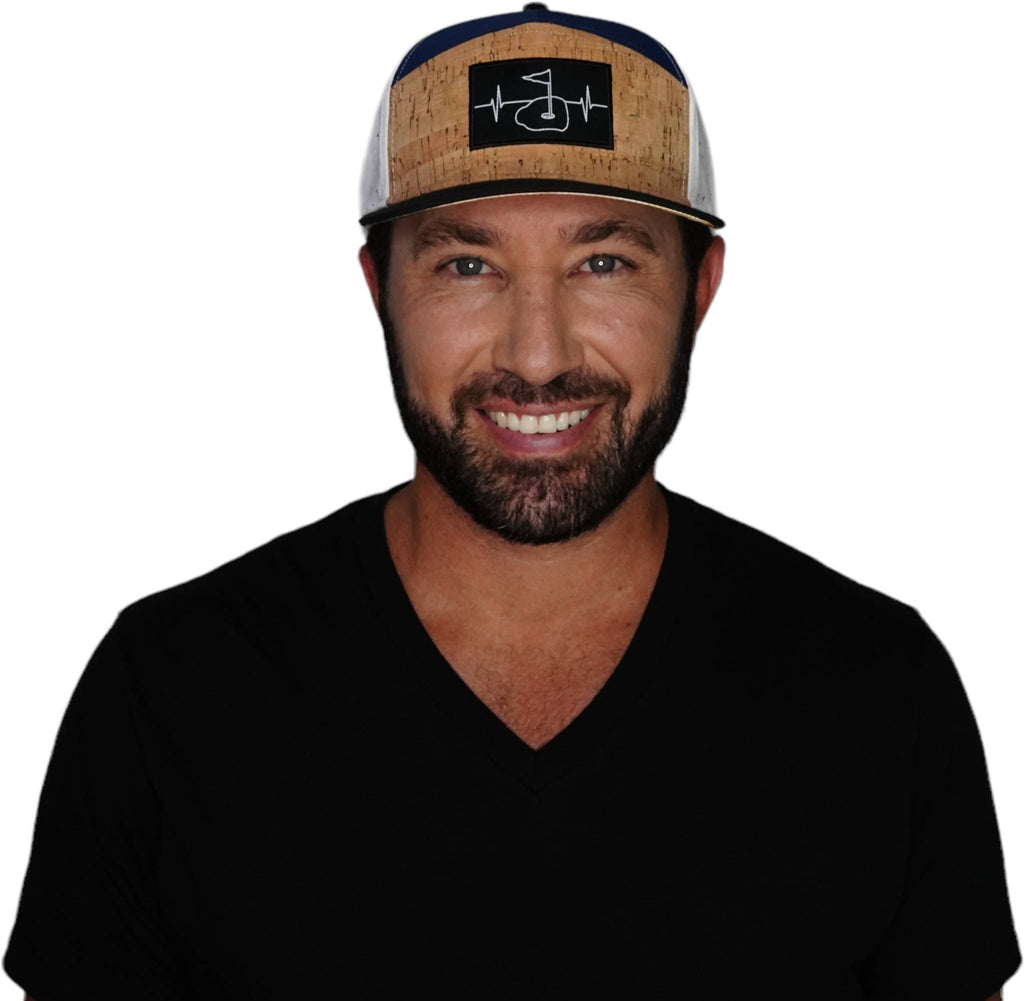 Golf Hat - Flat Bill - Cork - Black / Navy / White - Laser Mesh