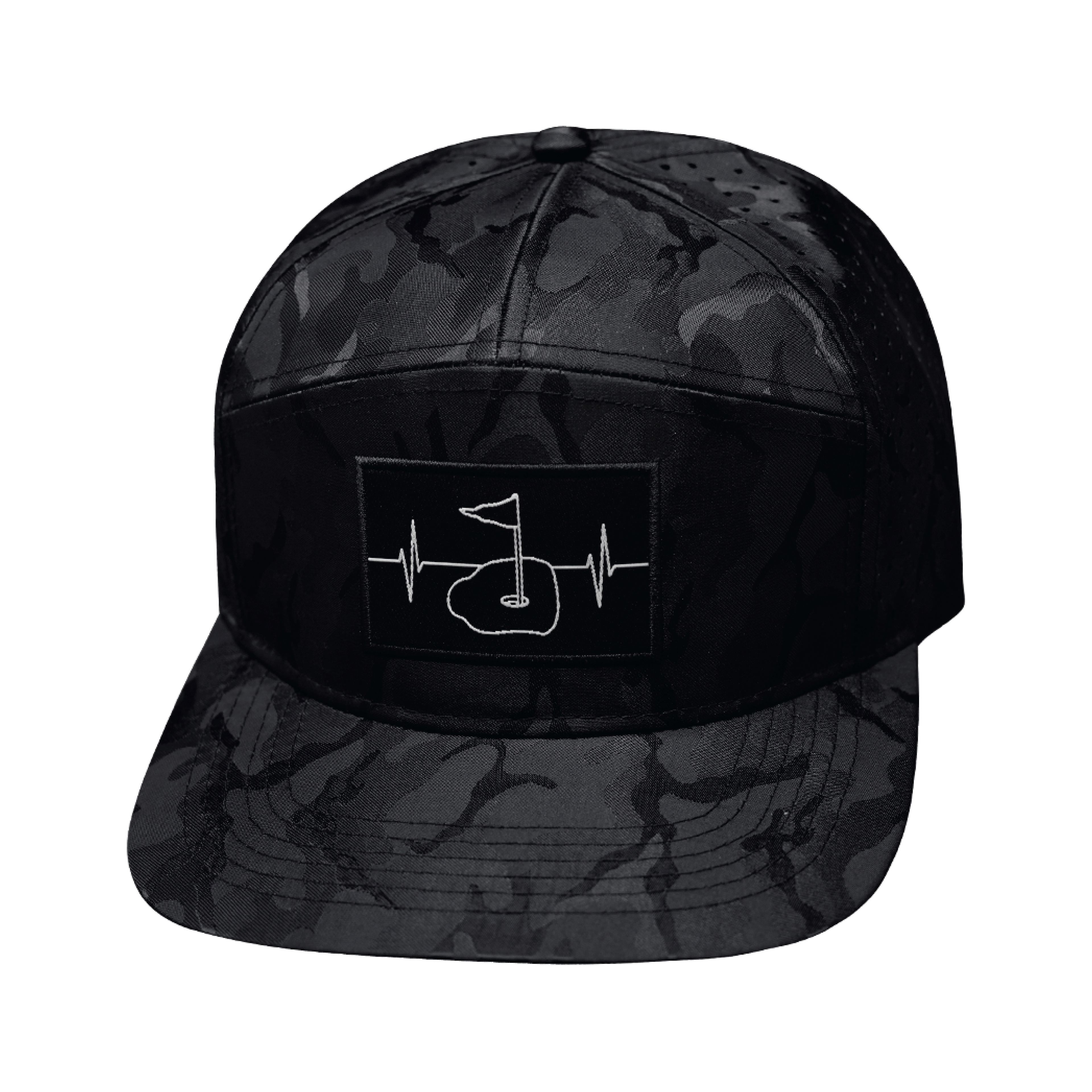 Golf Hat - Flat Bill - Black Camo - Laser Mesh