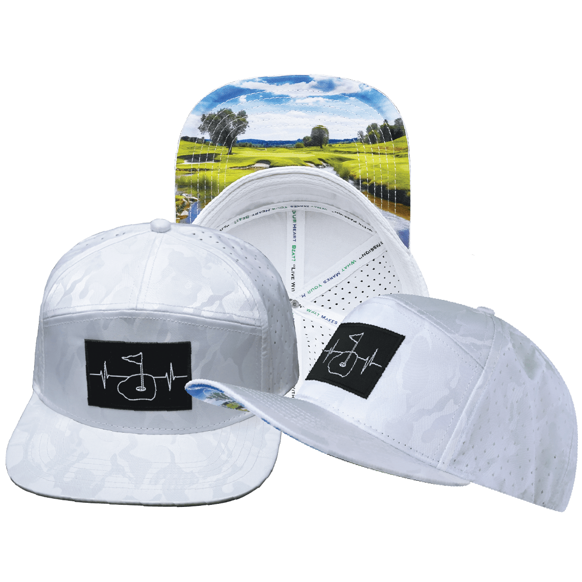 Golf Hat - Flat Bill - White Camo - Laser Mesh