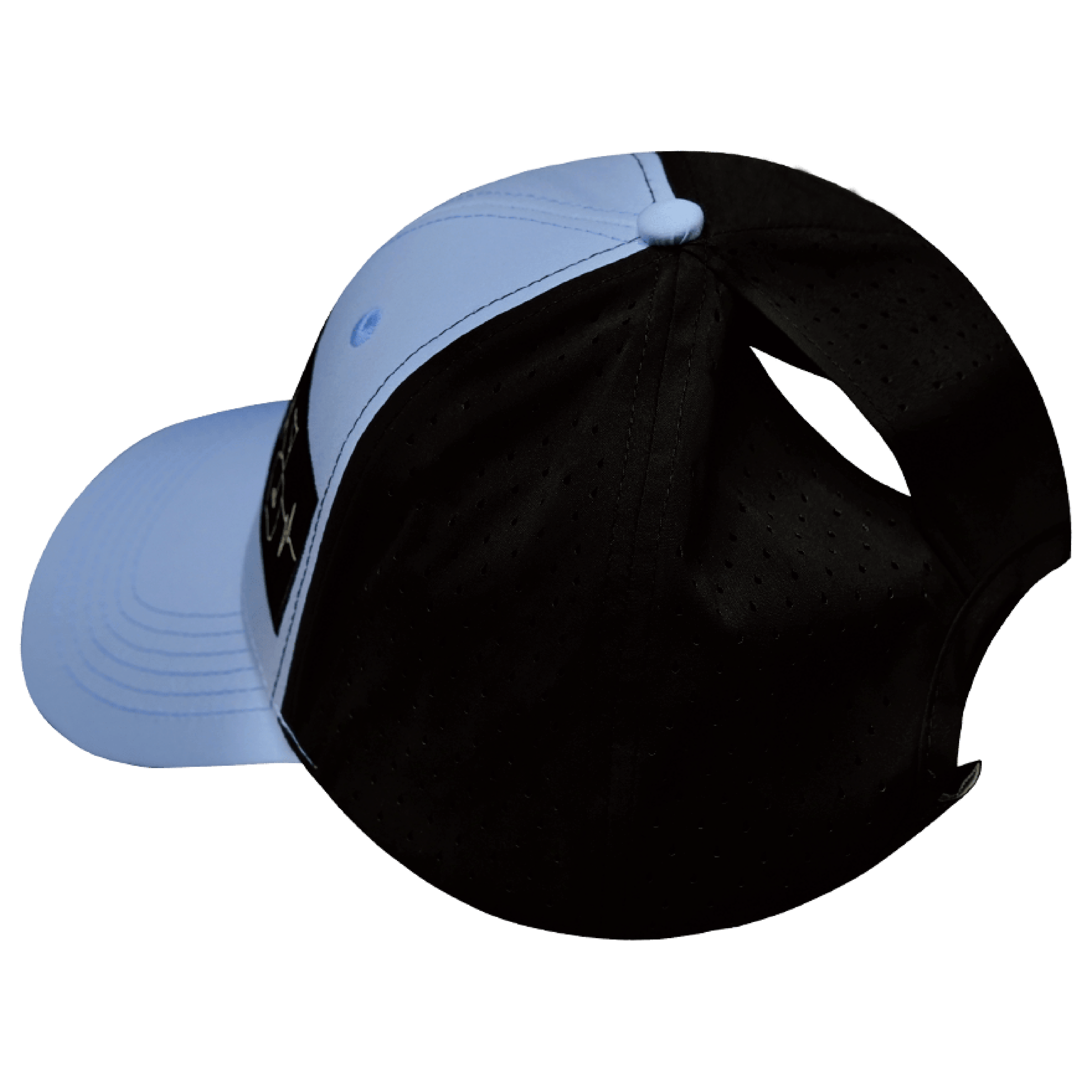 Golf Hat - Low Profile - Ponytail - Baby Blue / Black - Laser Mesh