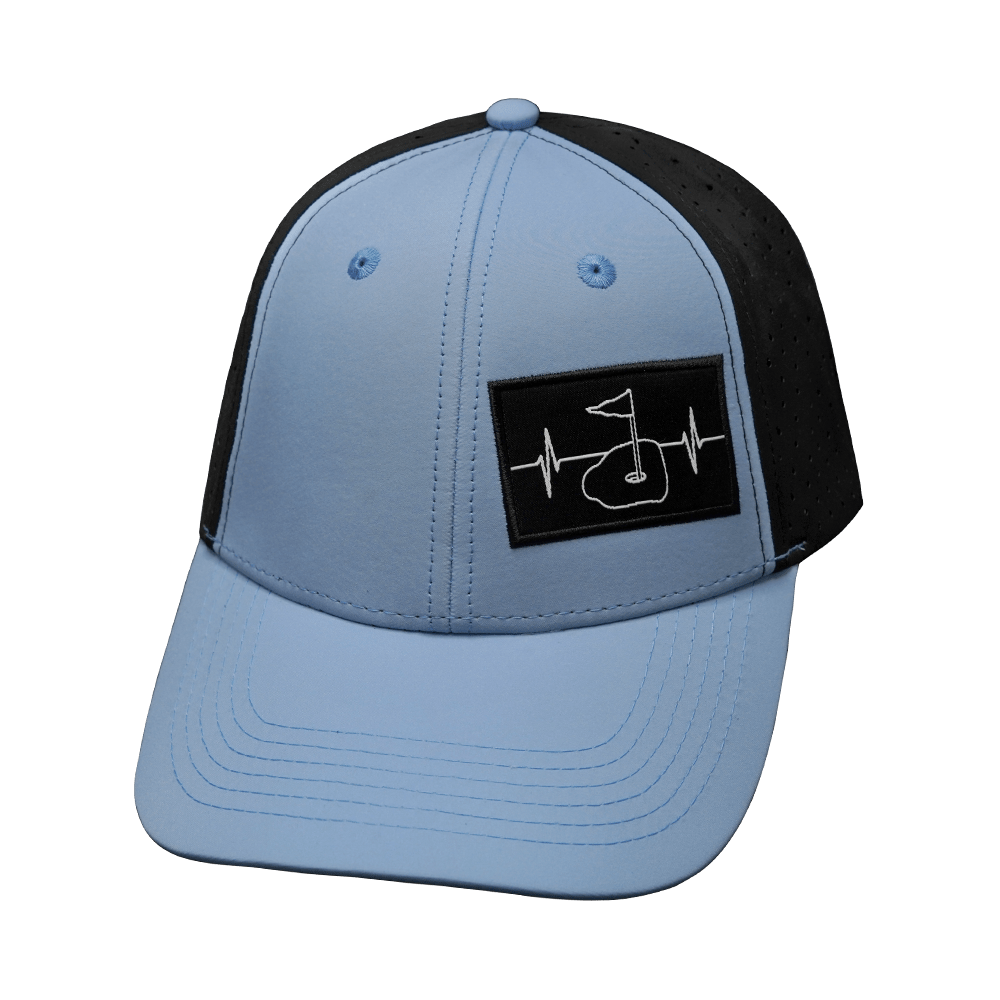 Golf Hat - Low Profile - Ponytail - Baby Blue / Black - Laser Mesh